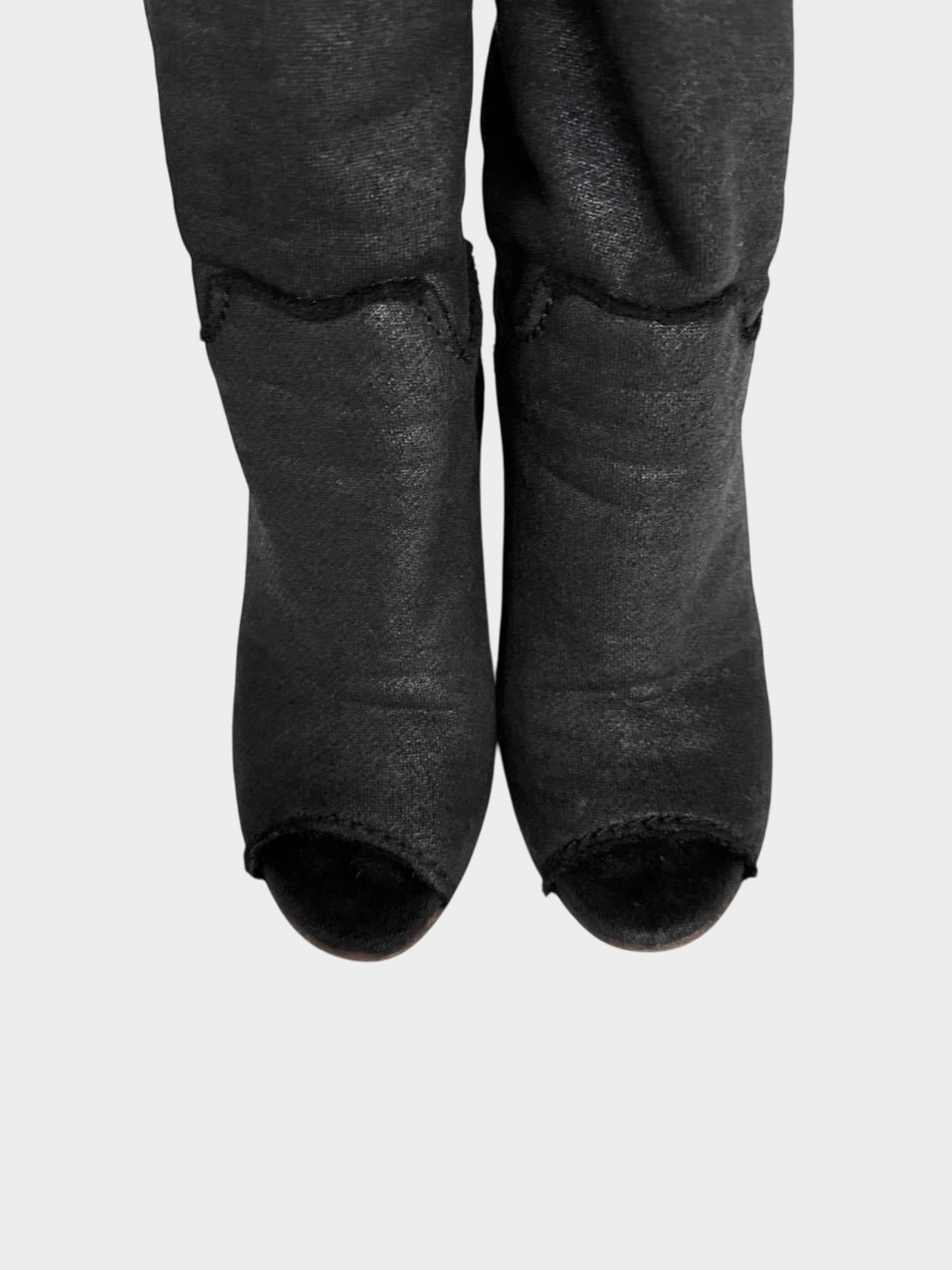 Chanel Resort 2008 Black Waxed Cotton Peep-toe Boots