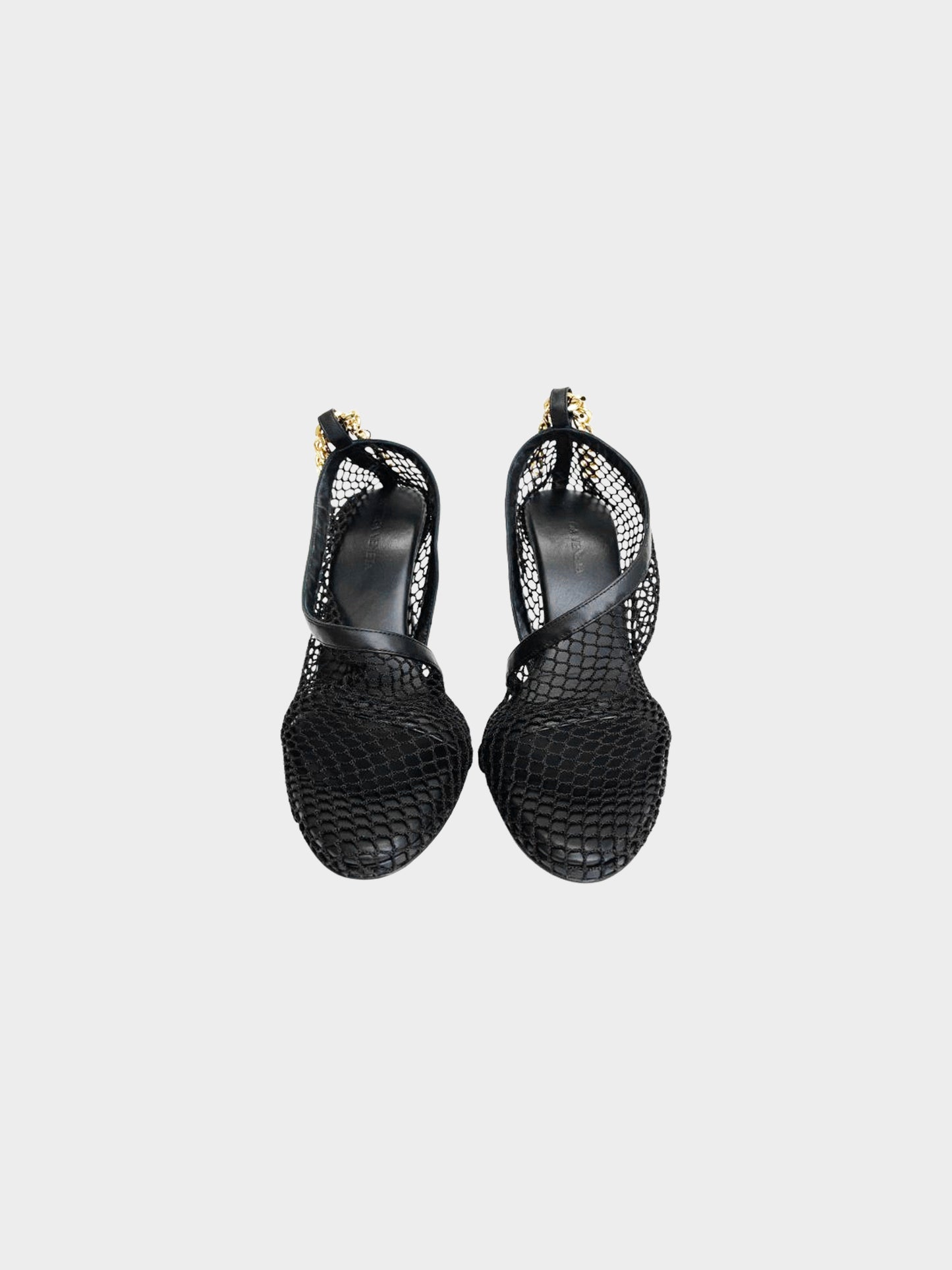 Bottega Veneta Late 2010s Black Mesh Pumps with Gold Chain