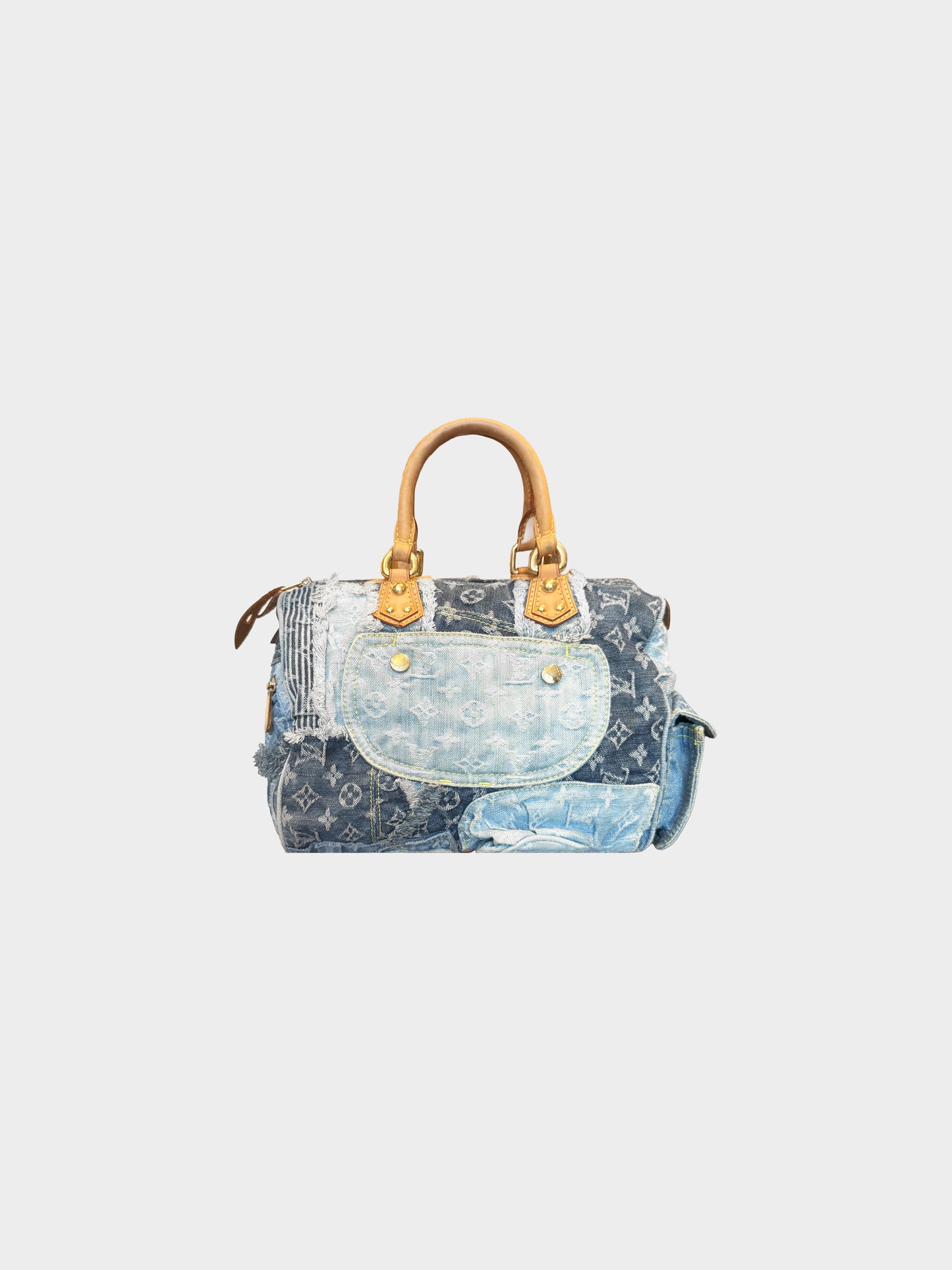 Louis Vuitton 2007 Limited Edition Blue Denim Patchwork Monogram Speedy Bag