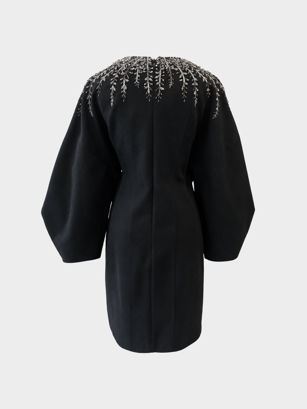 Givenchy 2000s Black Wool Silk Silver Beaded Long Sleeve Dress