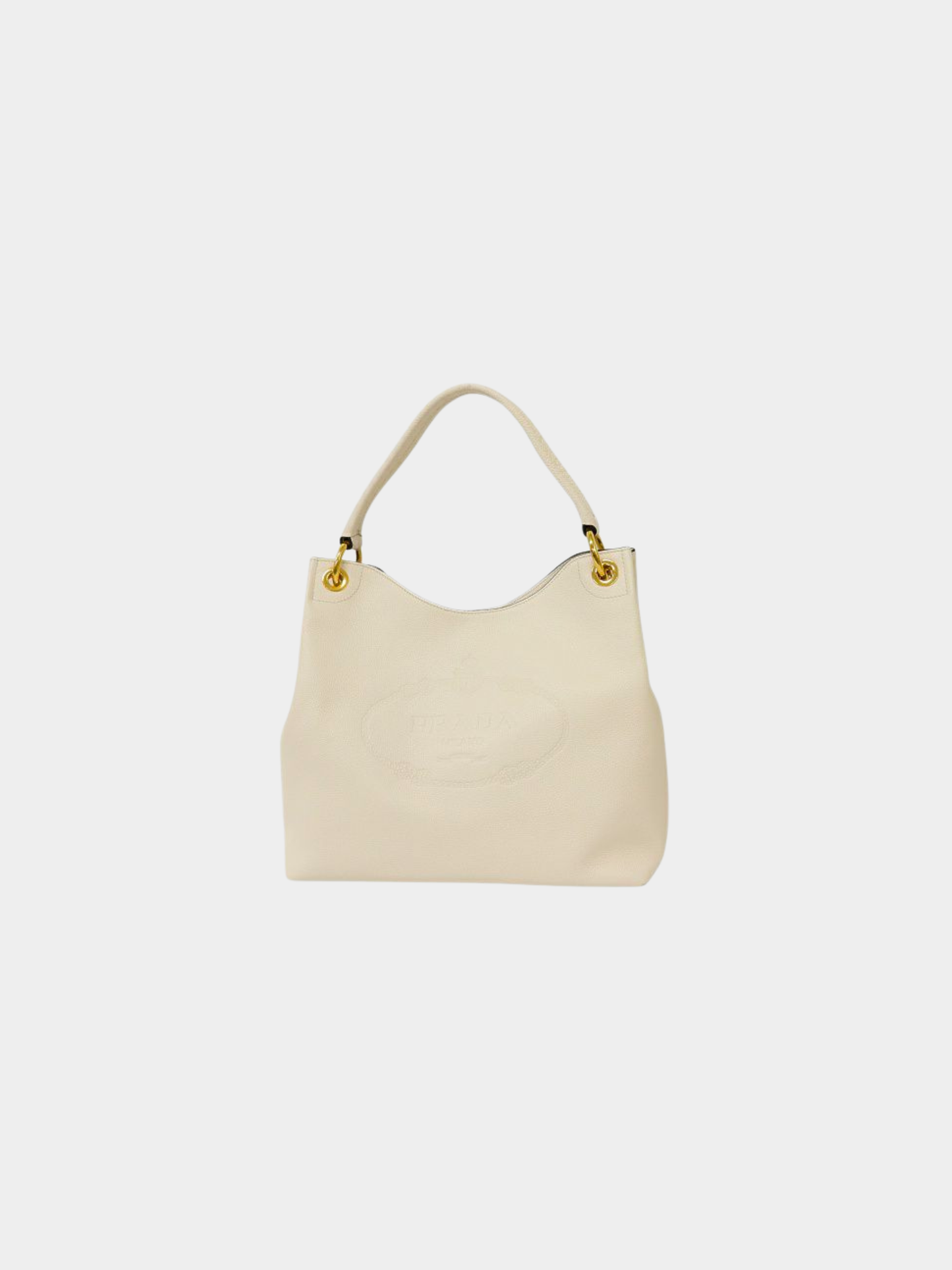 Prada 2000s Ivory Logo Embossed Leather One-Shoulder Bag