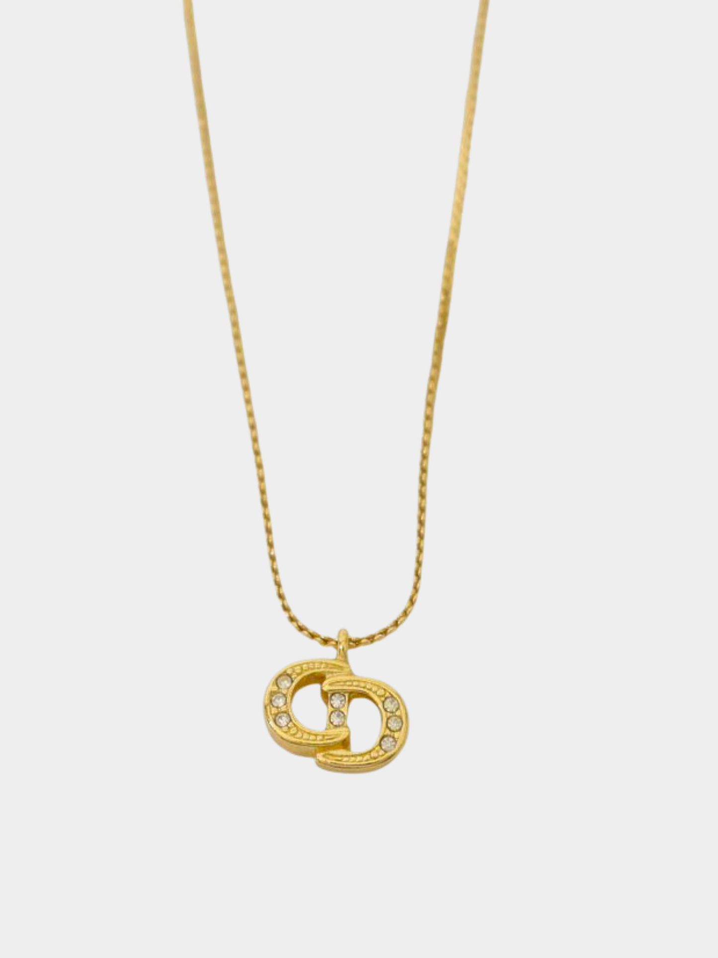 Christian Dior 2000s Gold Rhinestone Pendant Necklace