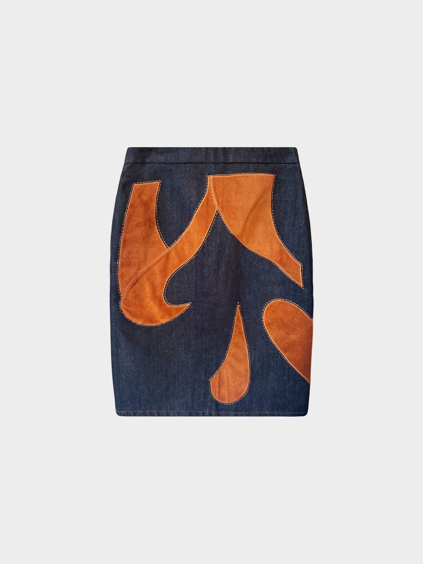 Dolce & Gabbana D&G 2000s Denim Skirt with Brown Suede Appliques