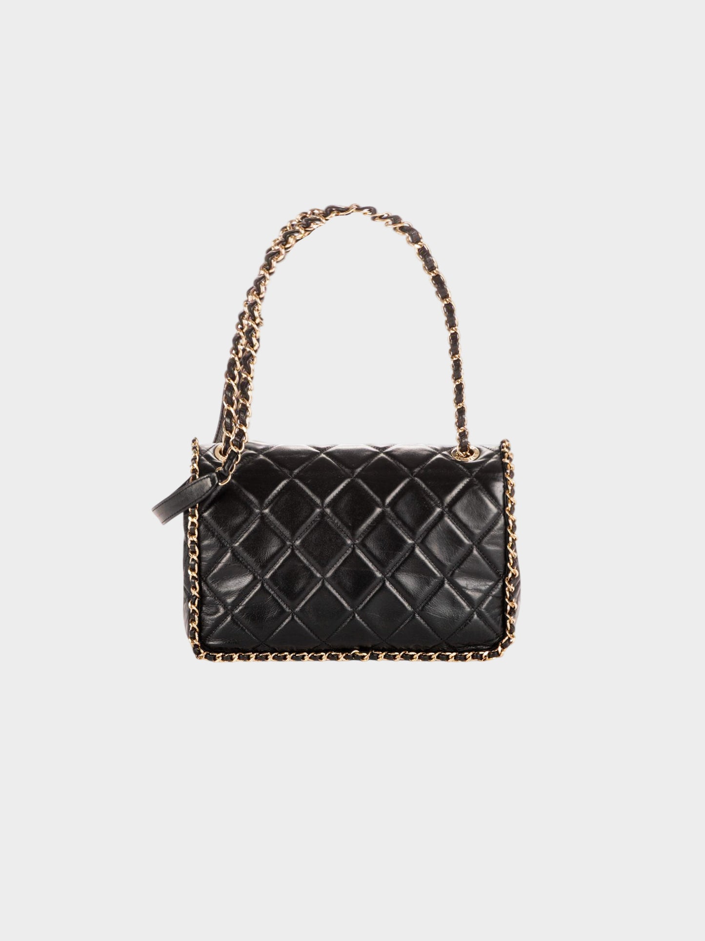Chanel Late 2020-2021 Black Lambskin Quilted Running Chain Flap Bag