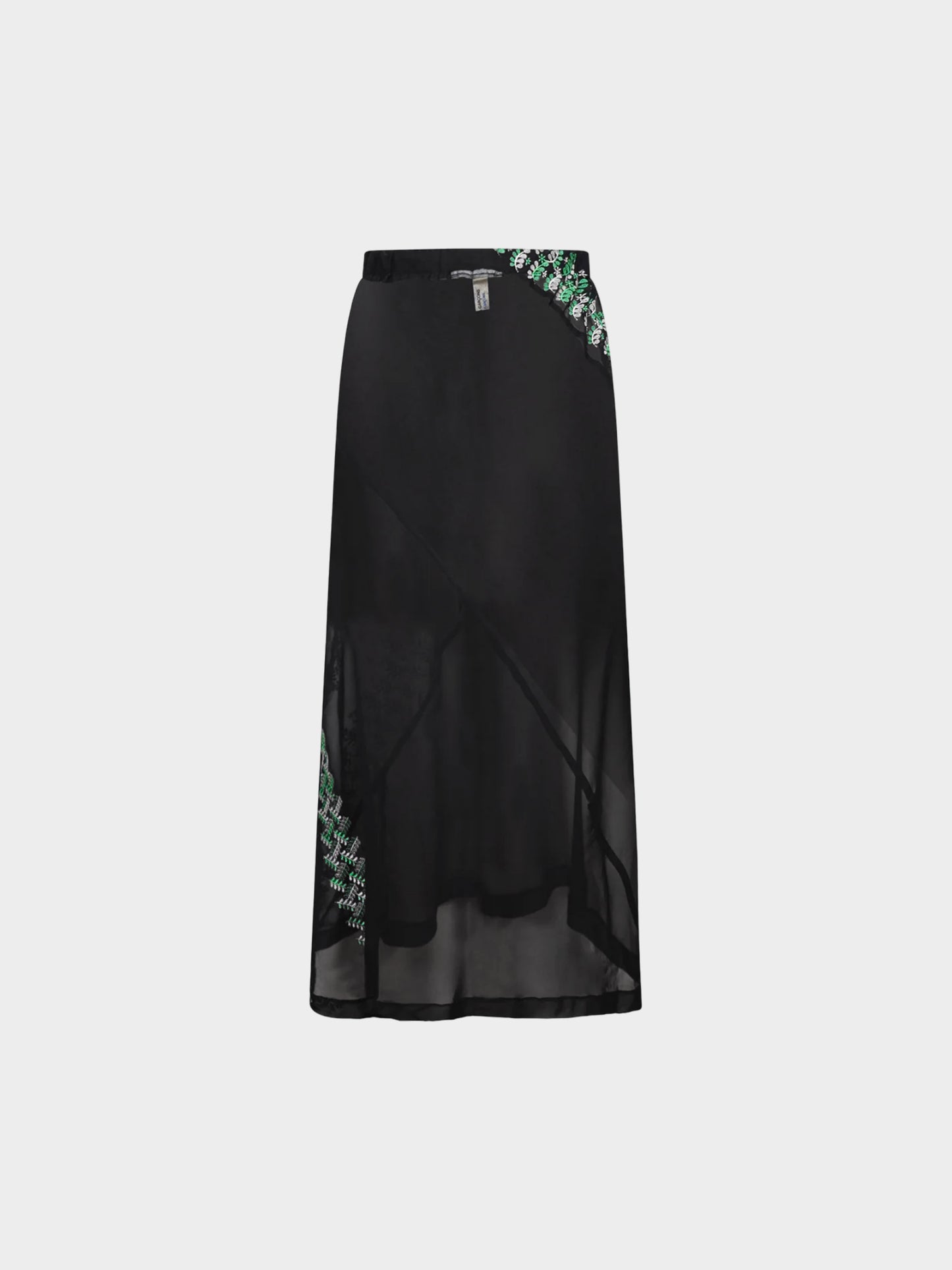 Comme des Garçons 2000s Black Sheer Skirt with White and Green Embroidery