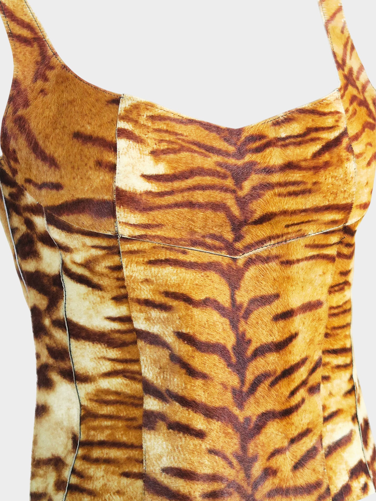 Roberto Cavalli 2000s Zebra Print Pony Hair Leather Corset Top