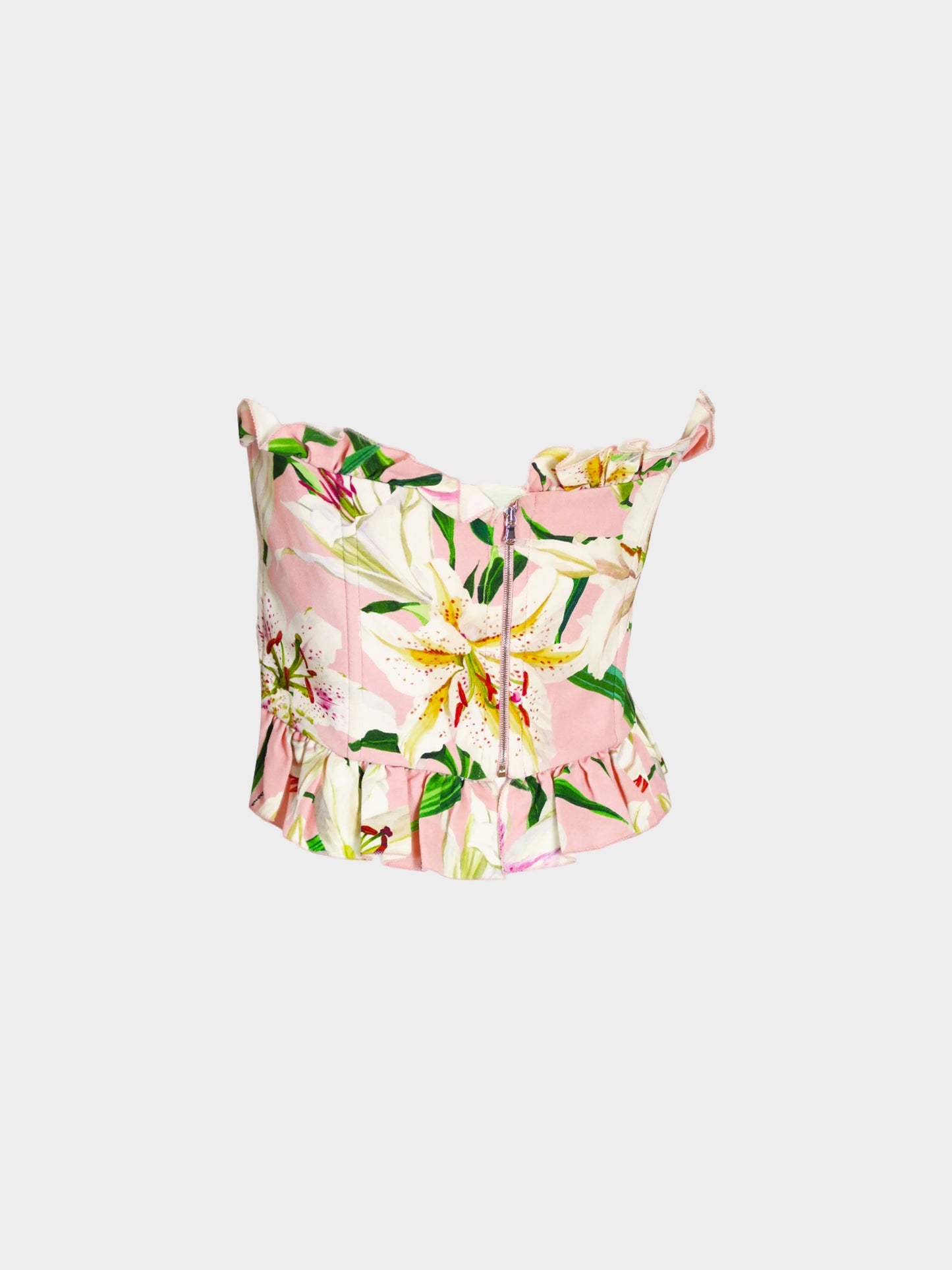Dolce and Gabbana 2019 Pink Lily-print Cady Bustier Top