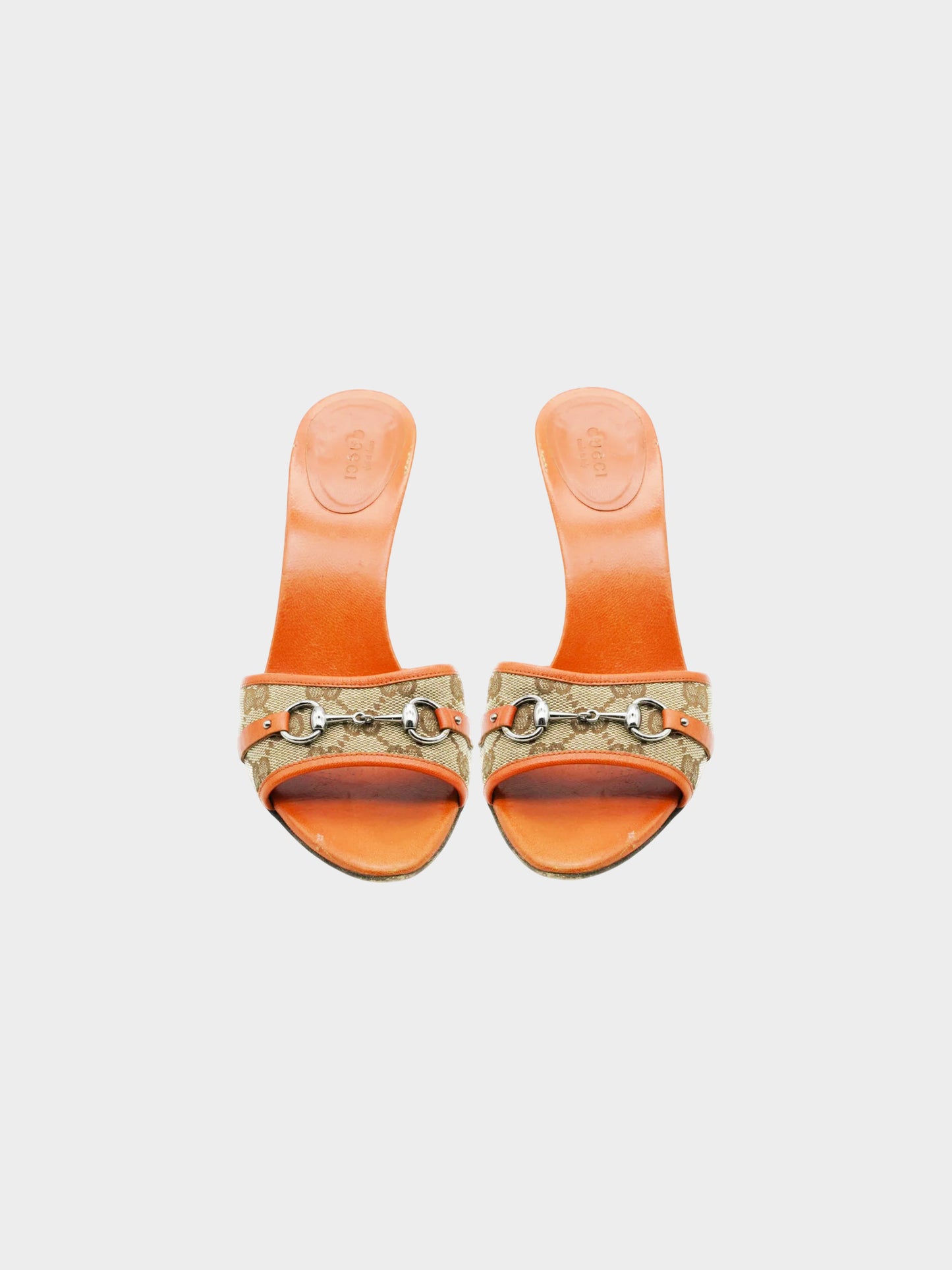 Gucci SS 2000 Orange GG Supreme Canvas and Leather Heels with Horsebit Accent