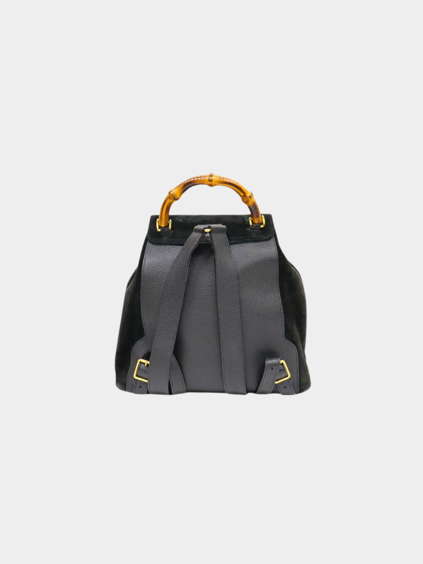 Gucci 2000s Black Suede Leather Bamboo Backpack