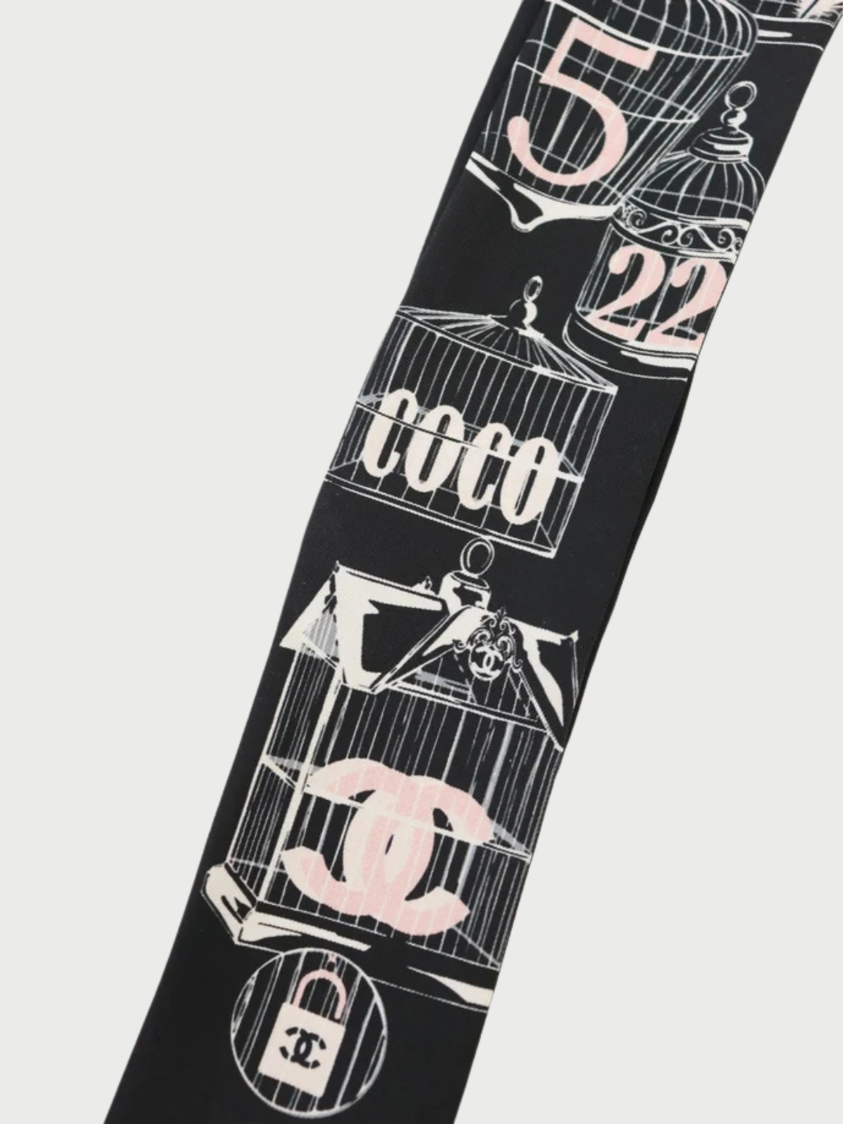 Chanel 2000s Black Pink Silk Coco Scarf