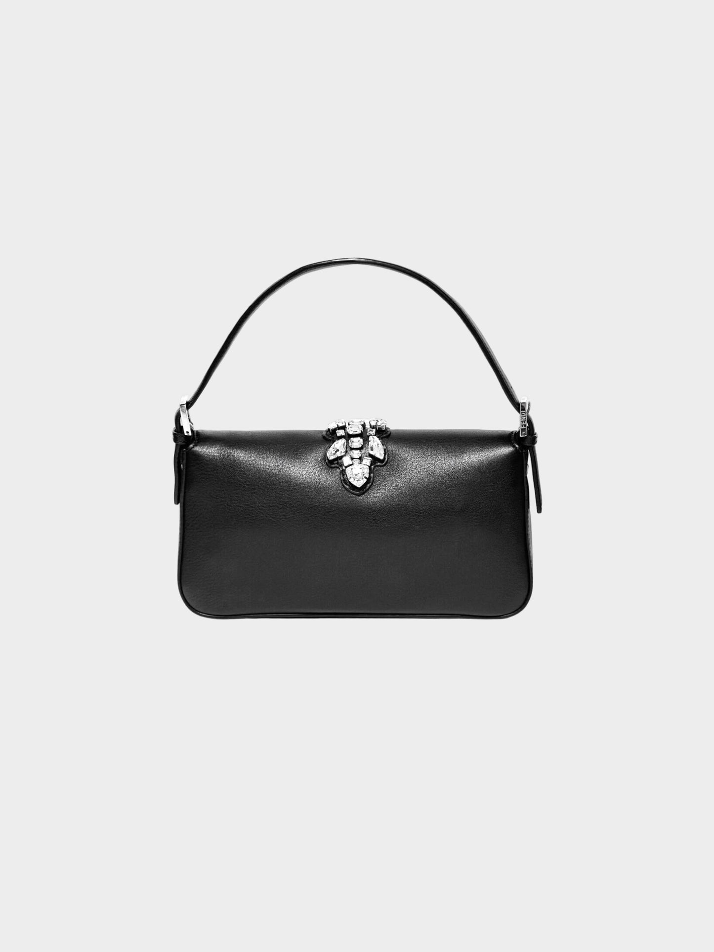 Fendi 2018 Black Leather Swarovski Crystal-embellished Baguette