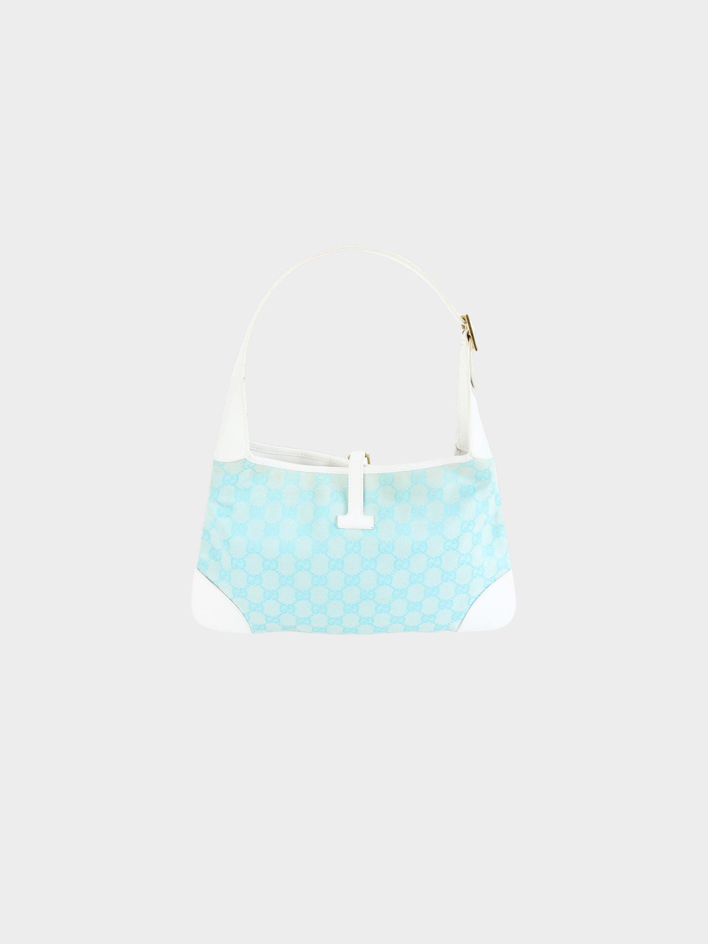 Gucci 2000s Blue and White GG Canvas and Leather Jackie Kandinsky Shoulder Bag