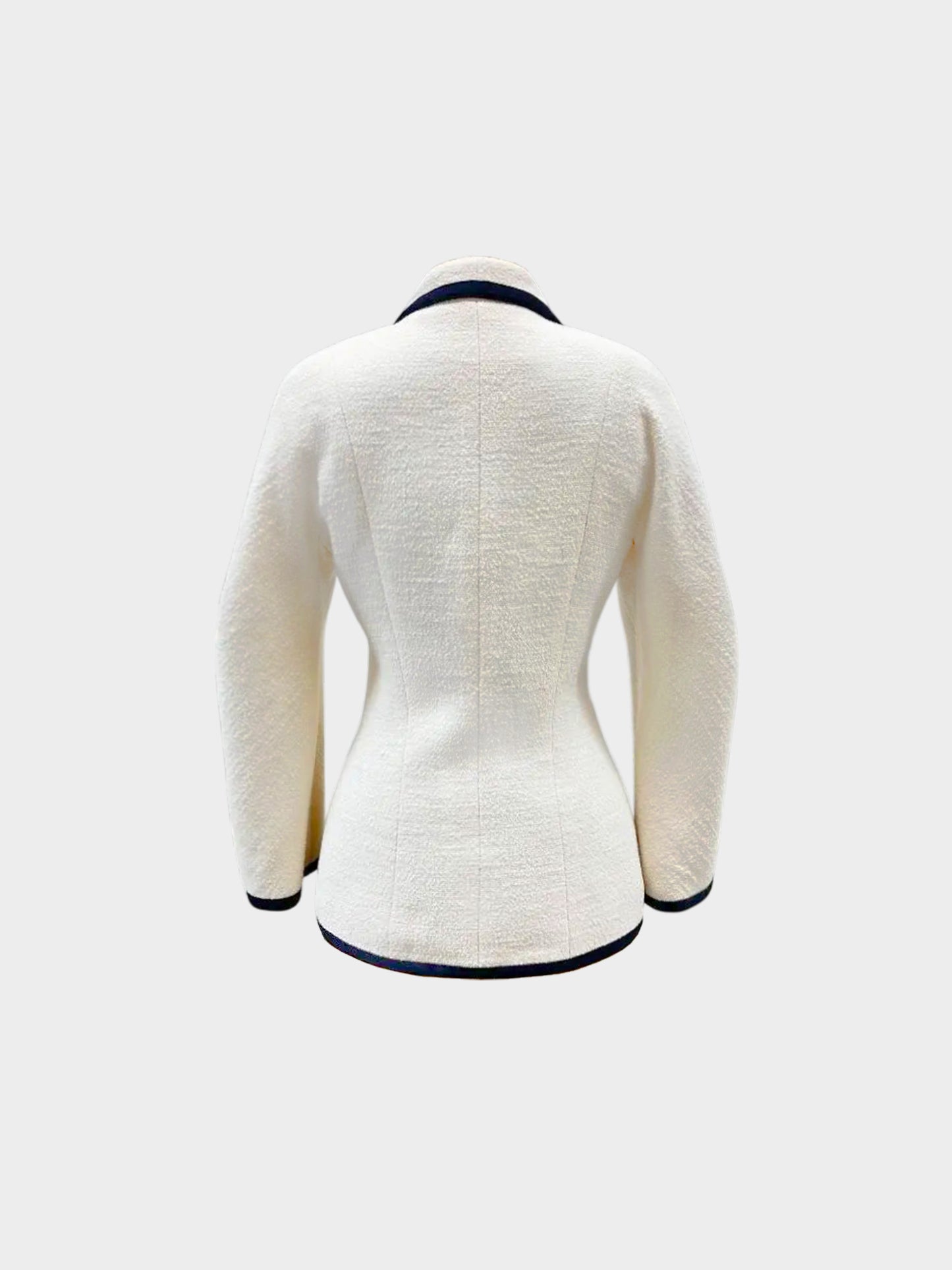 Chanel 1980s Vintage Cream and Navy Wool Blazer