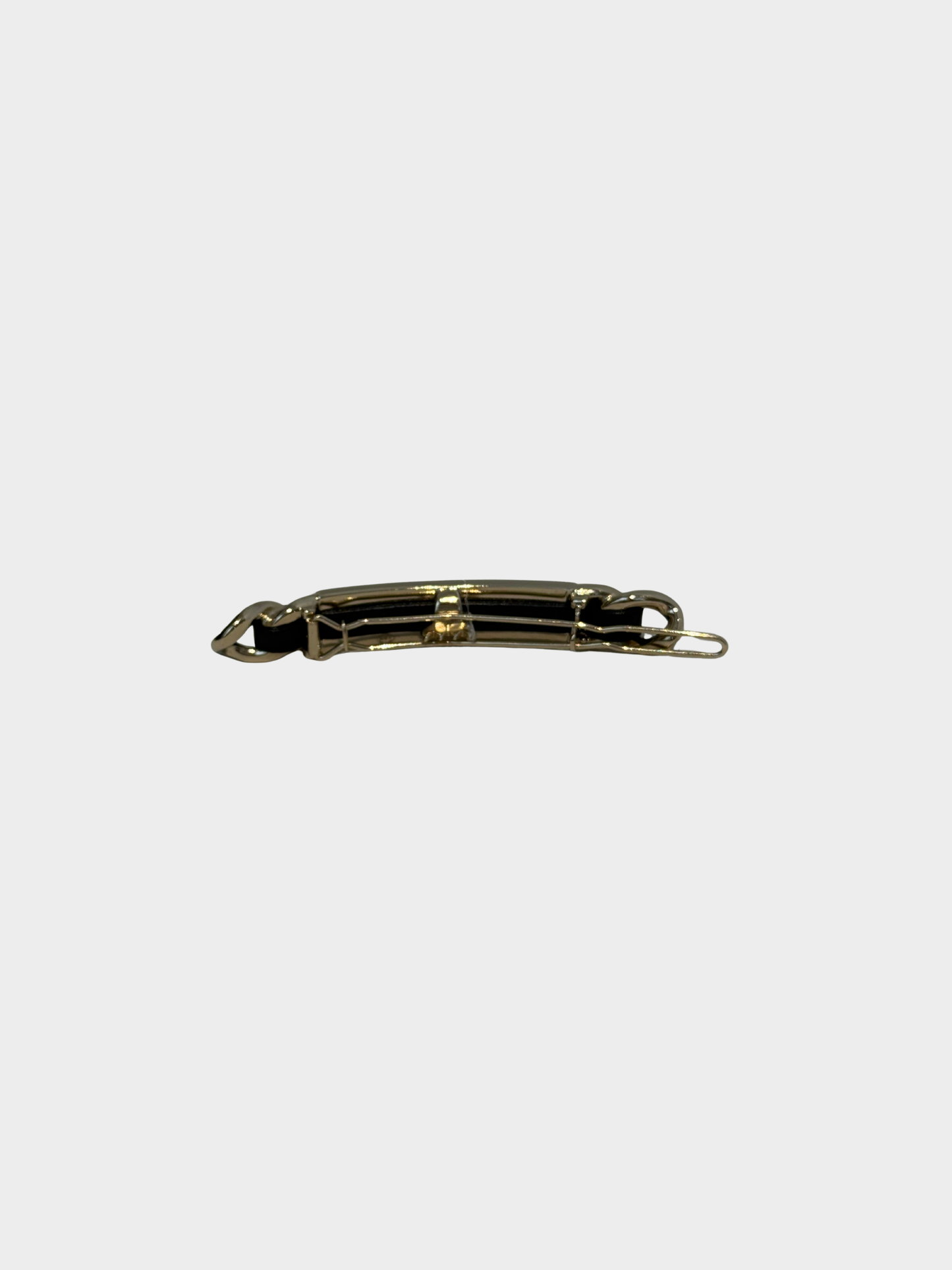 Chanel AW 2020 Gold Black Lambskin Rhinestone Logo Barrette Hair Clip