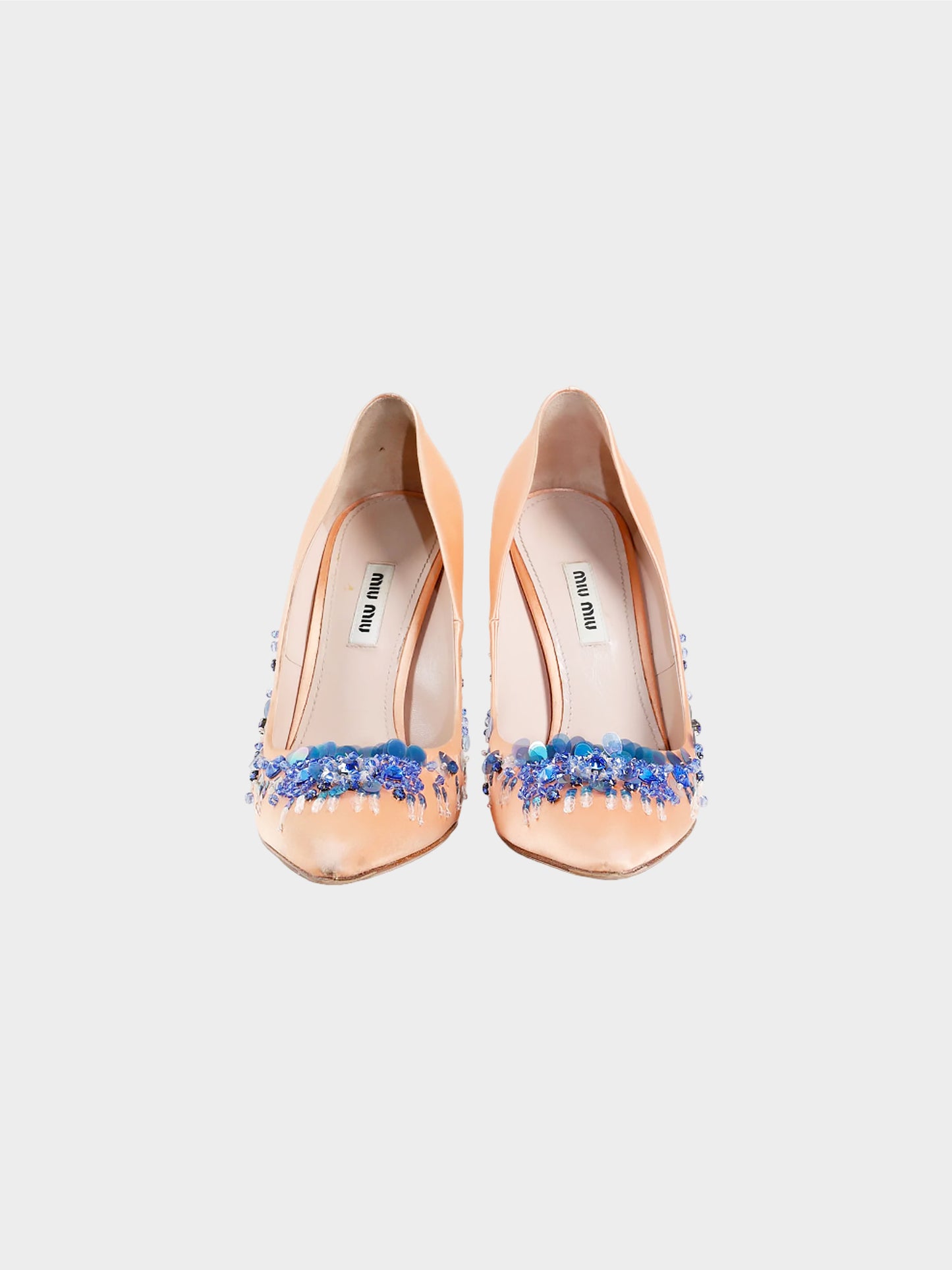 Miu Miu Resort 2014 Pink Satin Sequin Embellished Heels