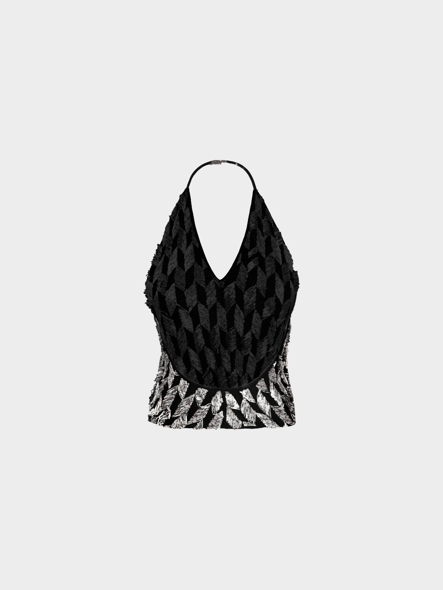 Chloe SS 2002 Rare Black and Silver Beaded Halter Neck Backless Top
