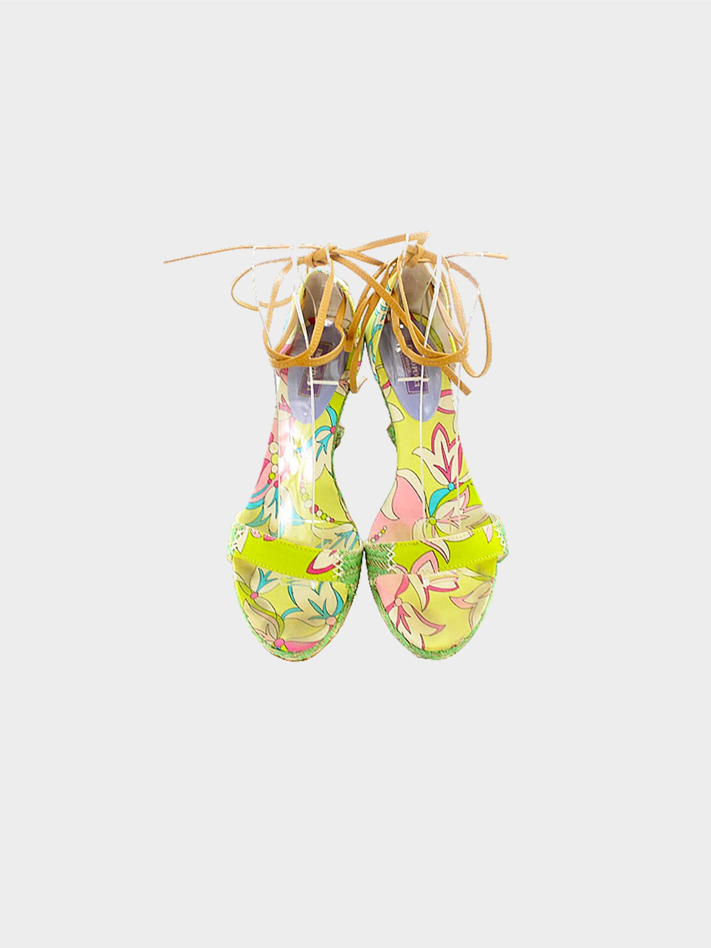 Emilio Pucci 2000s Floral Print Lace up Wedged Heels