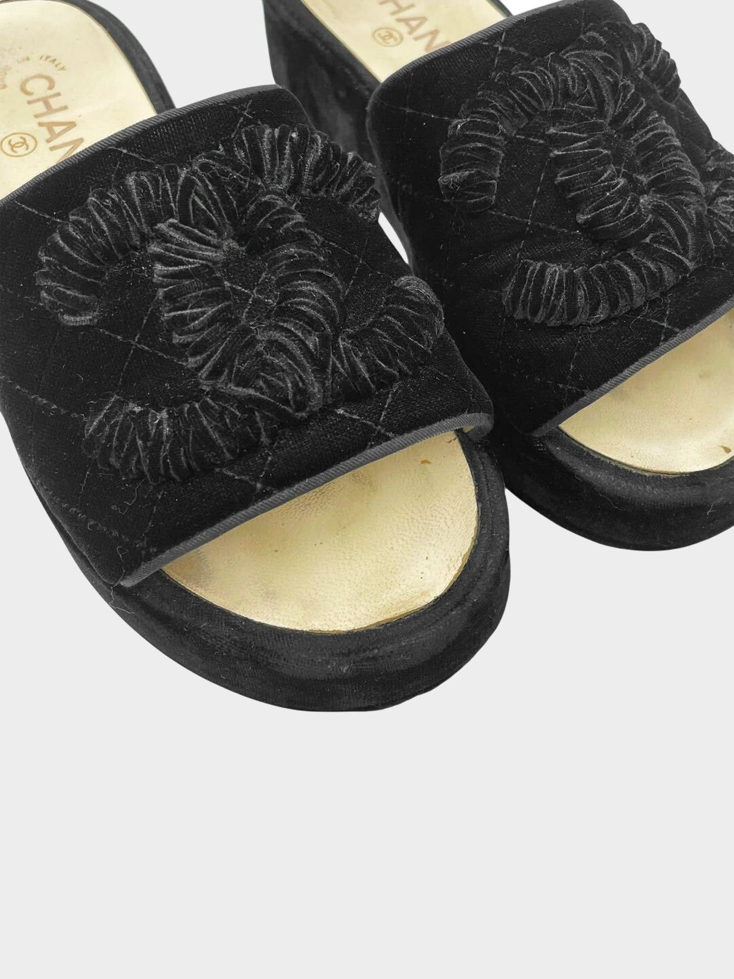 Chanel 2020s Black Velvet Wedge Mules