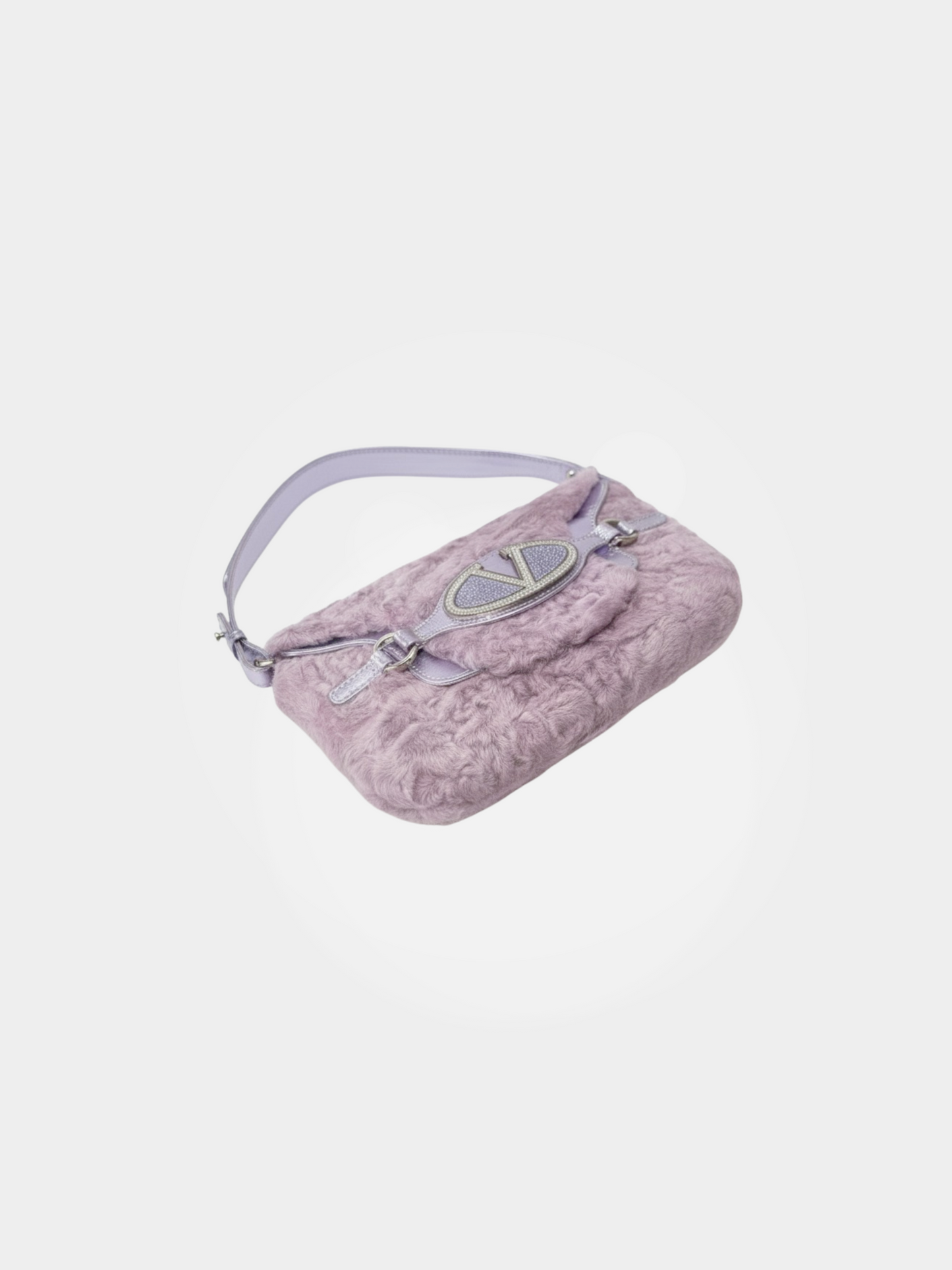 Valentino 2000s Purple Leather Fur Embellished Shoulder Bag