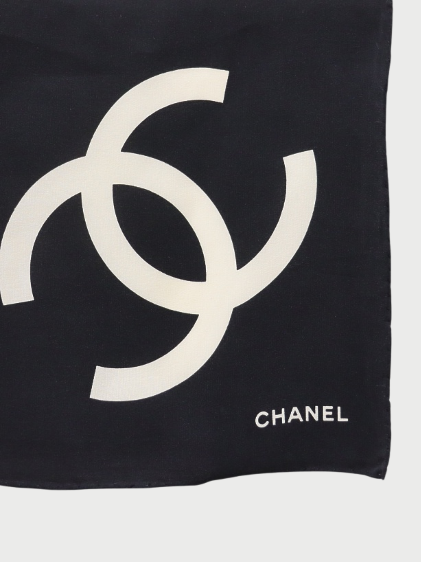 Chanel 2000s Black White Silk COCO Scarf
