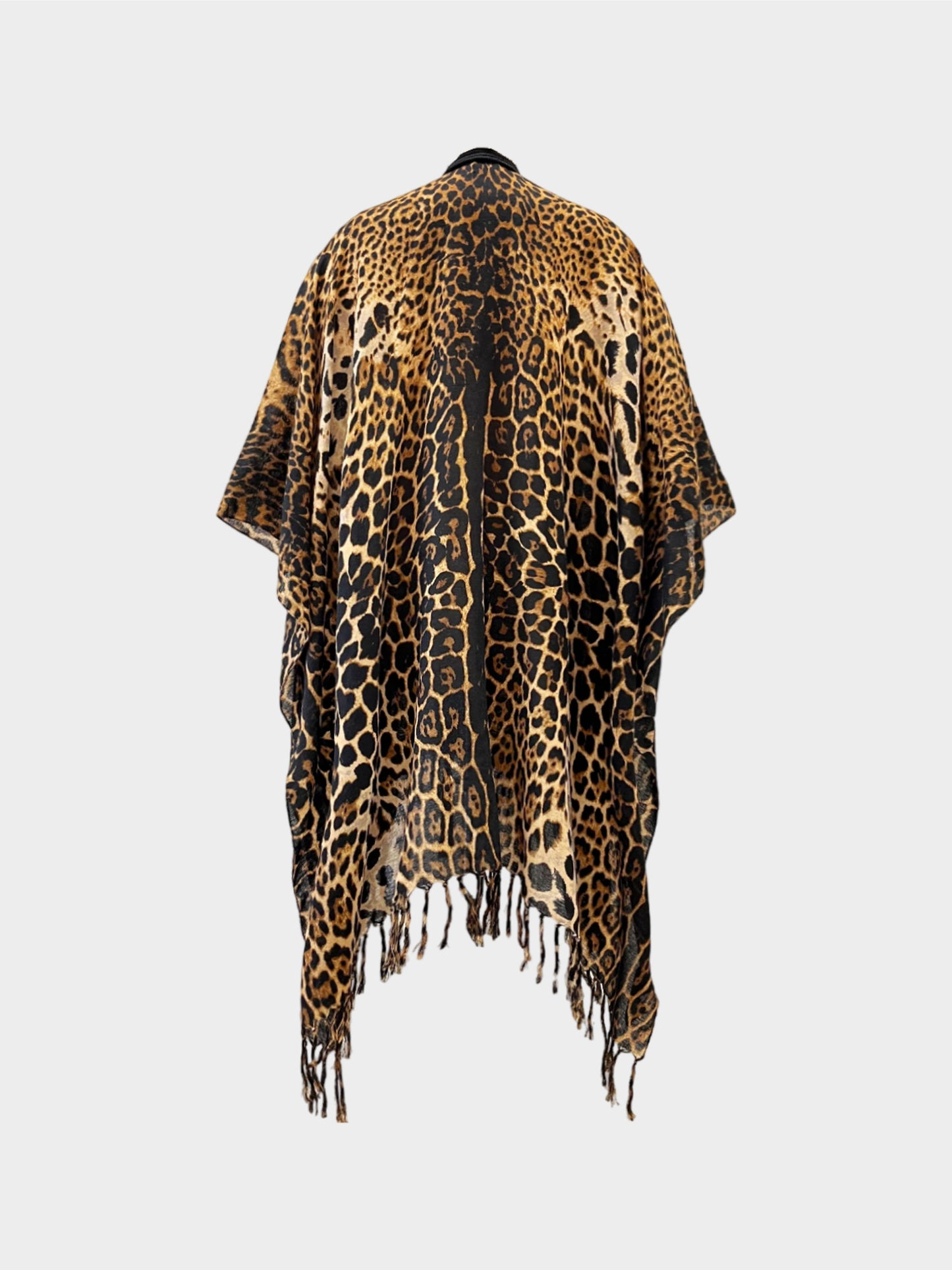 Saint Laurent 2020 Leopard Print Fringed Poncho with Tassels