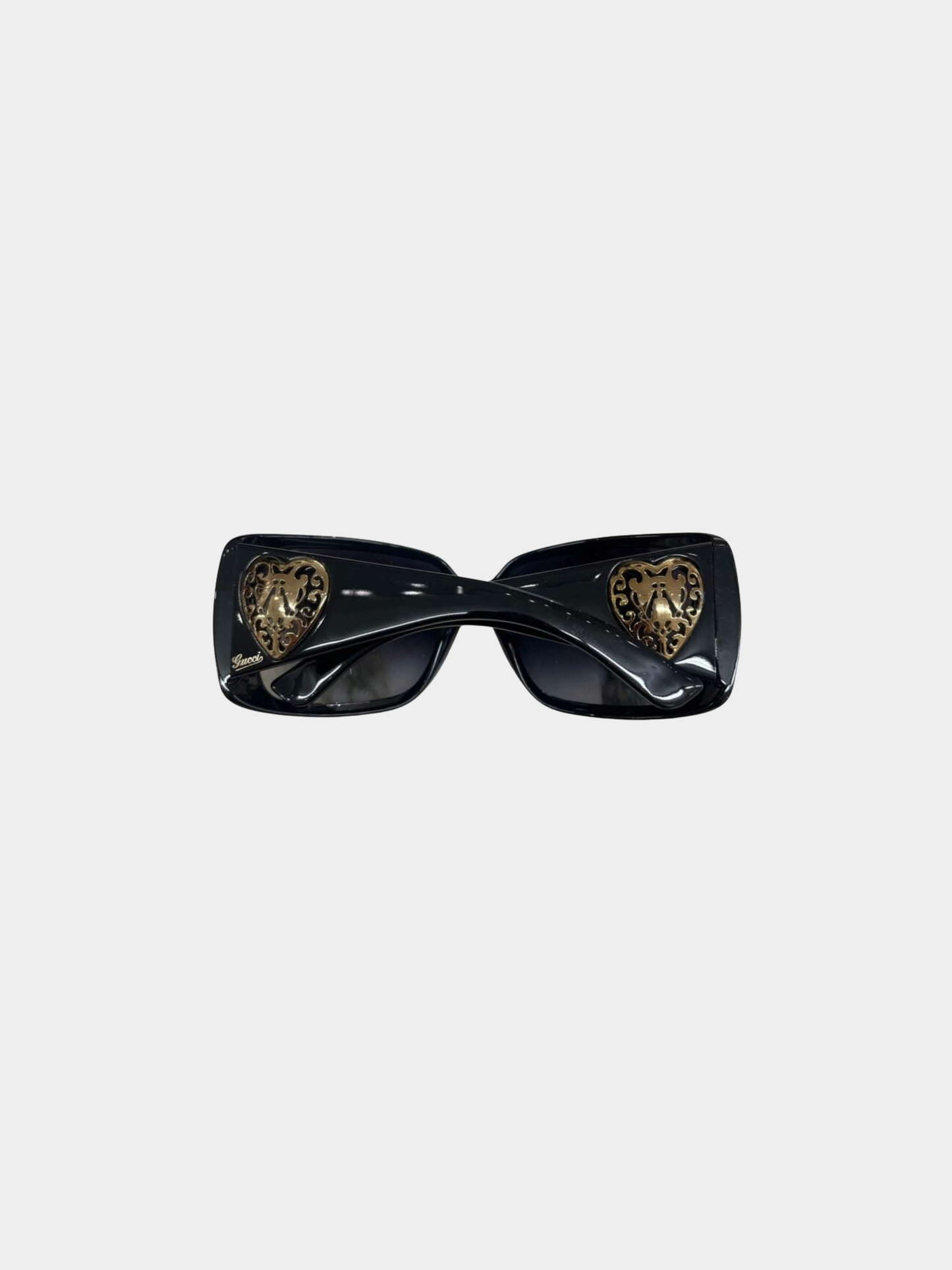 Gucci 2000s Black Frame Heart Crest Sunglasses