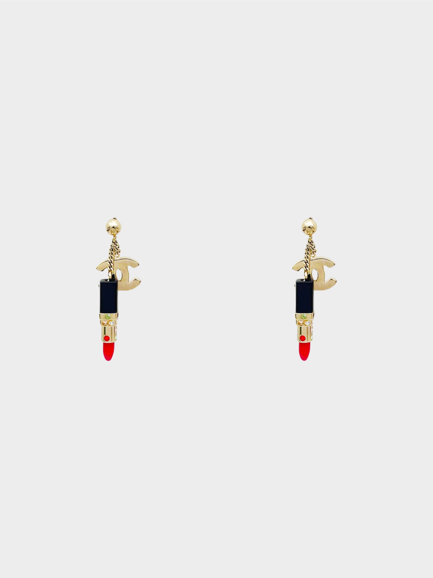 Chanel Fall 2004 CC Logo and Lipstick Swing Earrings