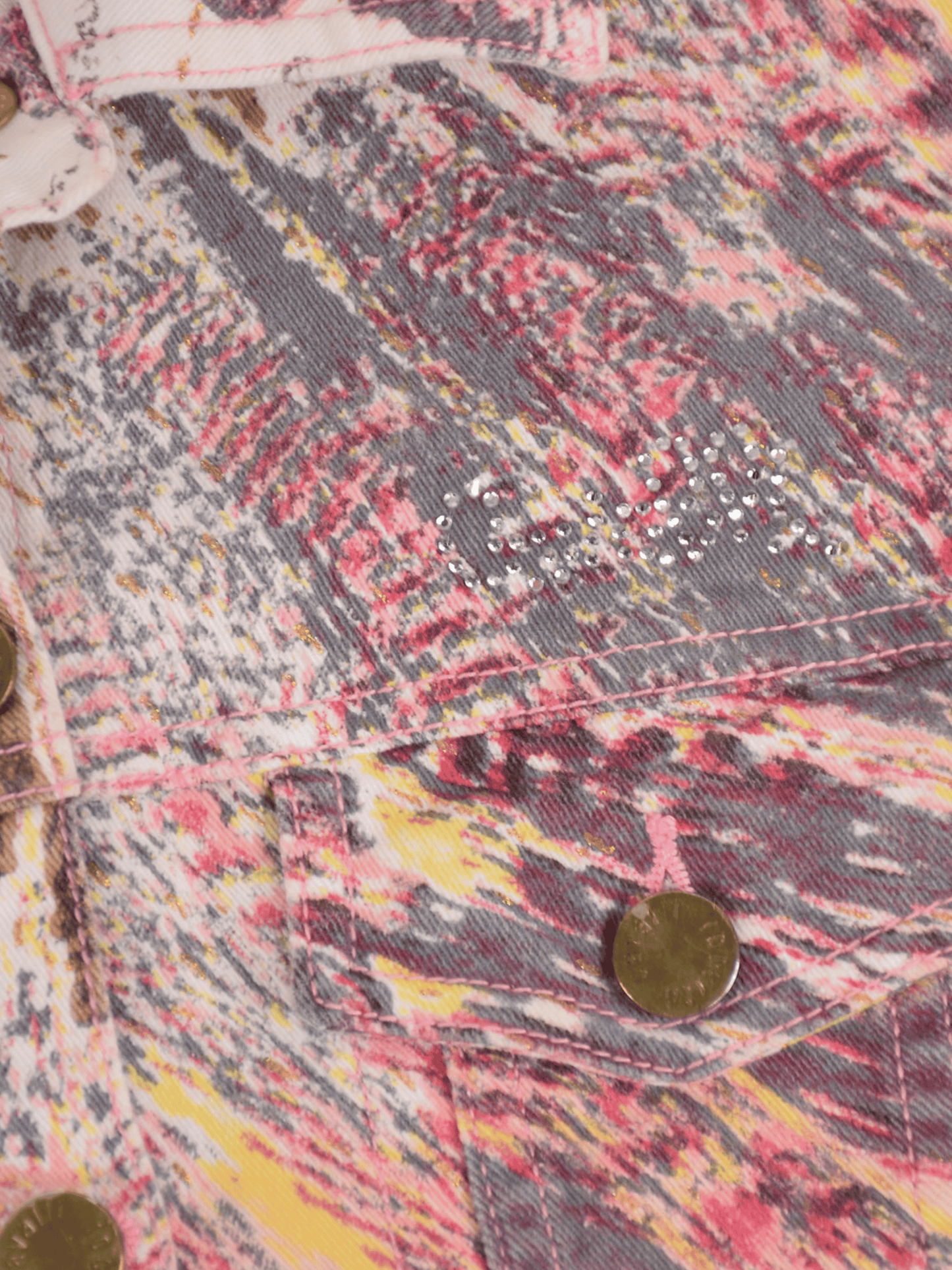 Roberto Cavalli SS 2004 Pink Graphic Printed Jacket and Jeans Set