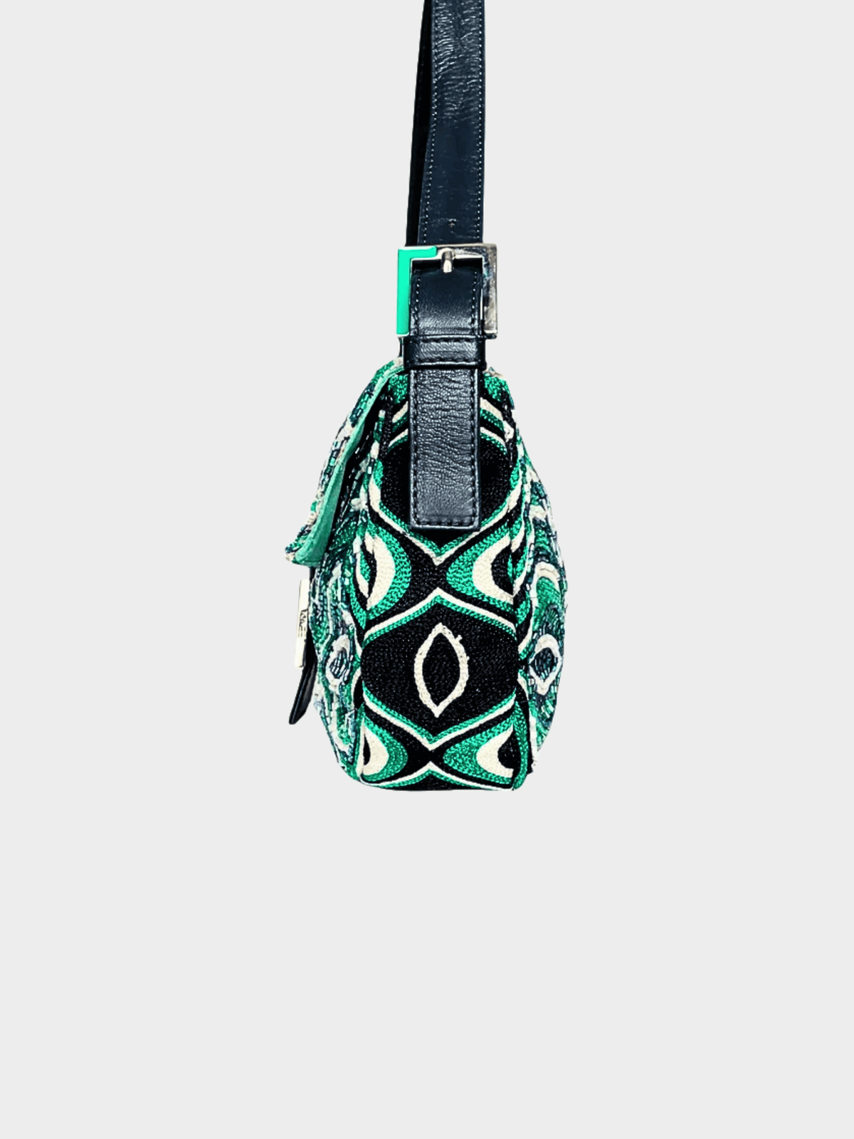 Fendi 2000s Beaded Green Baguette Shoulder Bag