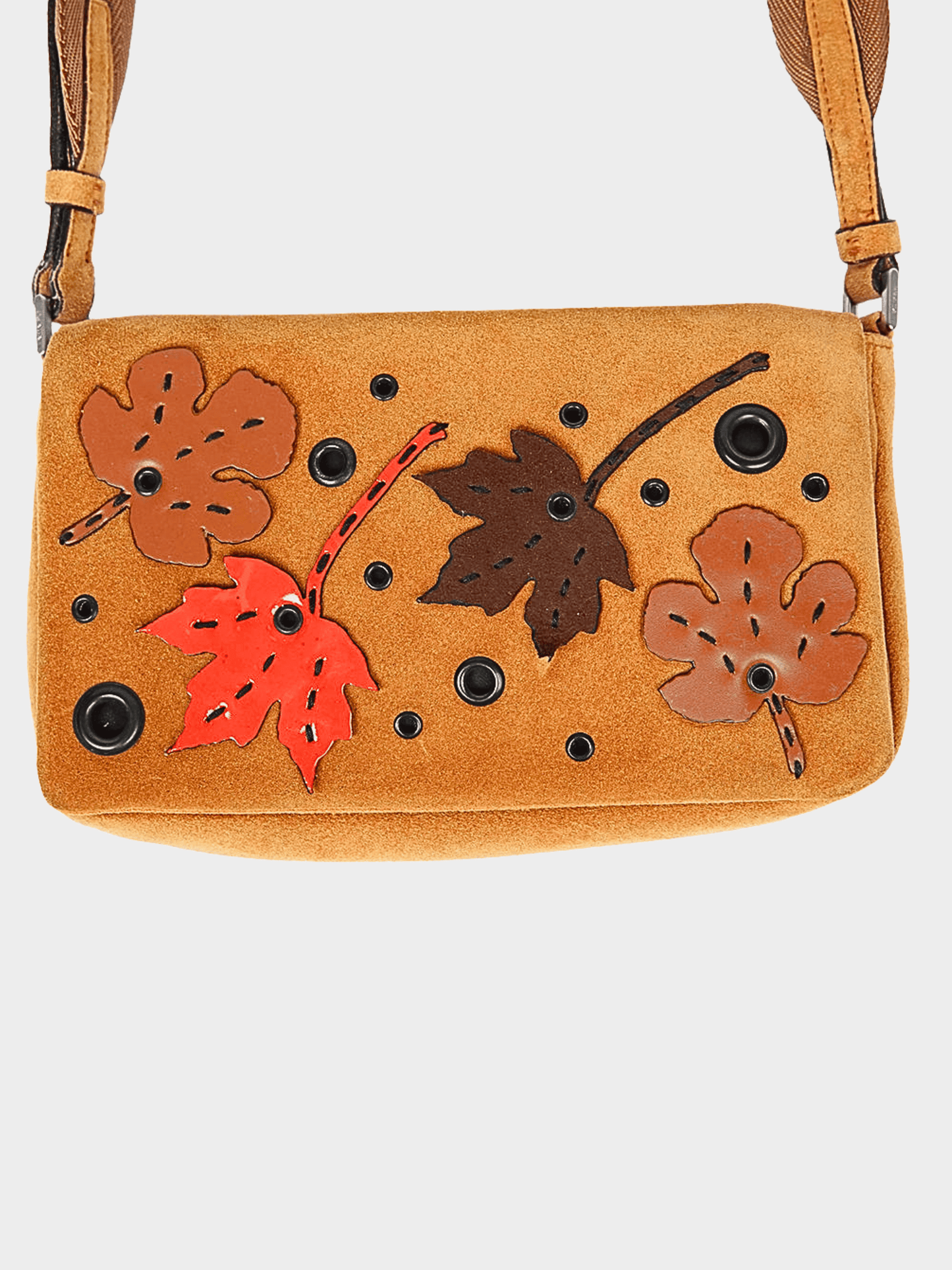 Prada FW 1999 Brown Leather "Leaves" Crossbody Bag
