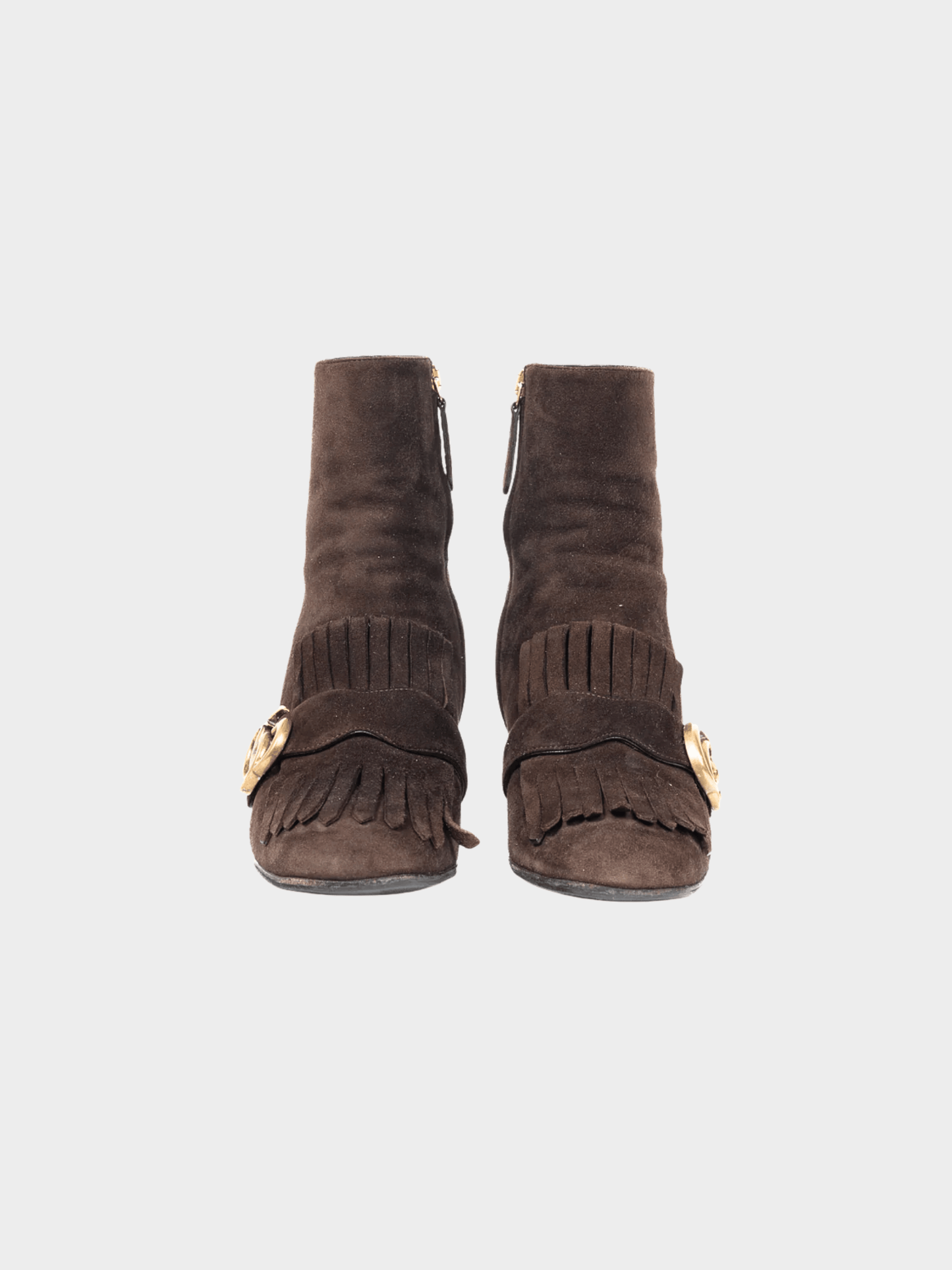 Gucci 2010s GG Marmont Chocolate Suede Fringed Ankle Boots