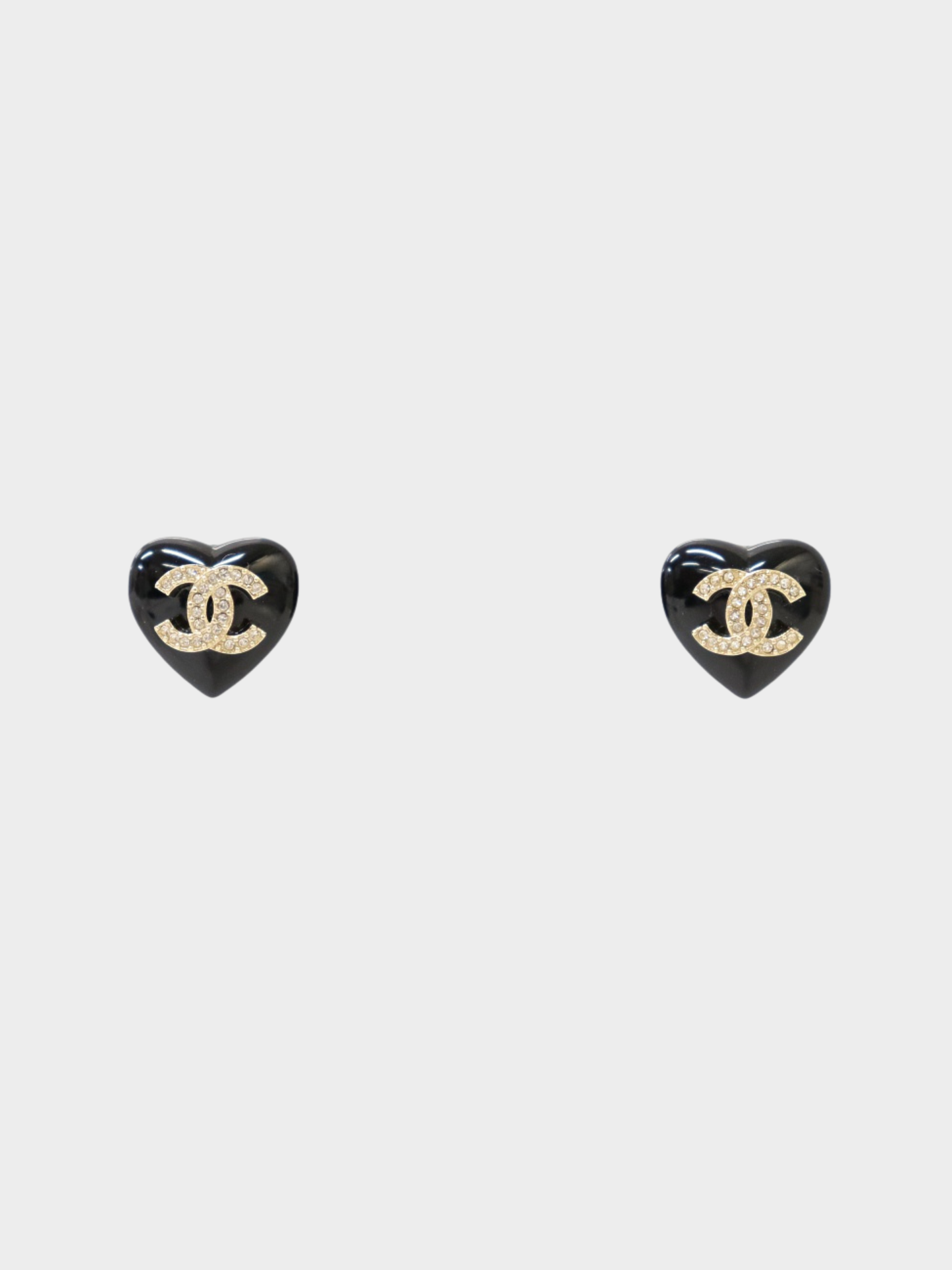 Chanel 2020s Black Gold Rhinestone COCO Heart Stud Earrings
