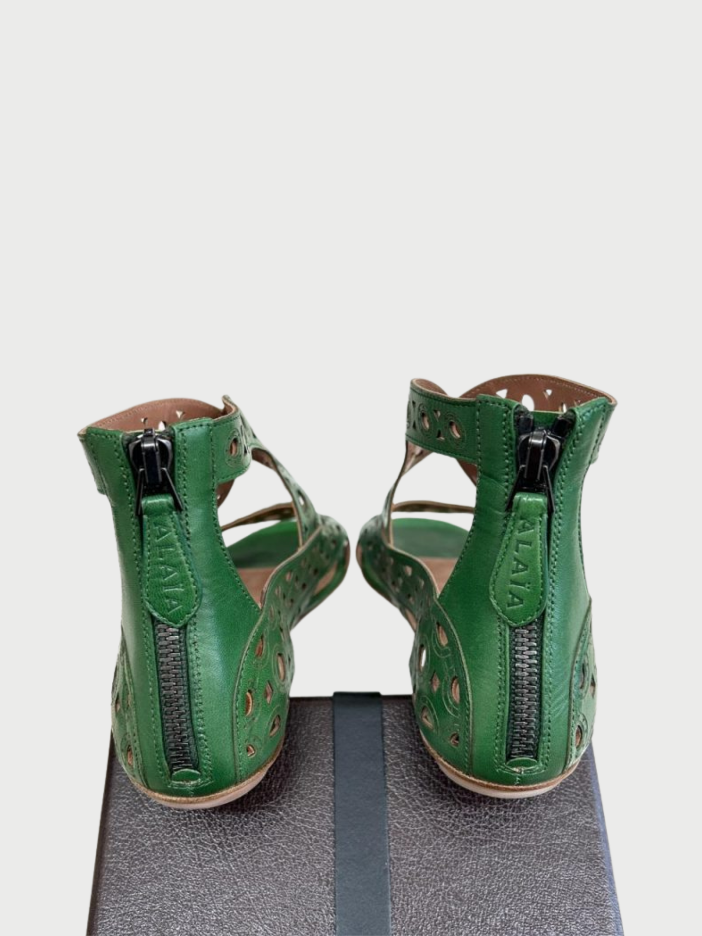 Alaïa 2010s Green Leather Laser Cut Sandals