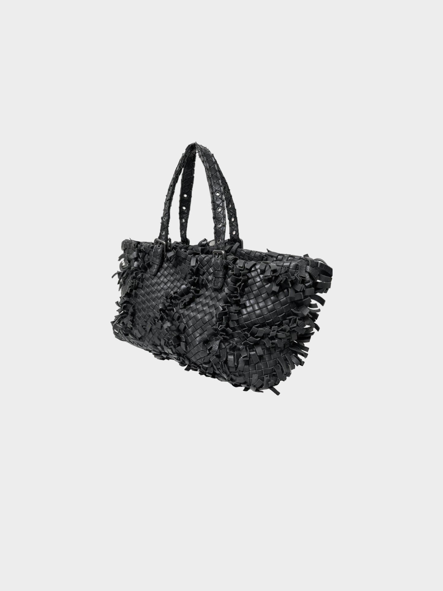 Bottega Veneta 2011 Black Lido Patchwork Fringe Intrecciato Nappa Tote