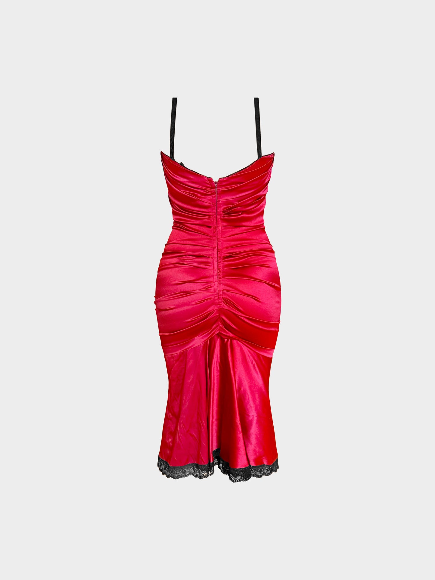 Dolce and Gabbana 2000s Red Satin Dress with Black Flower
