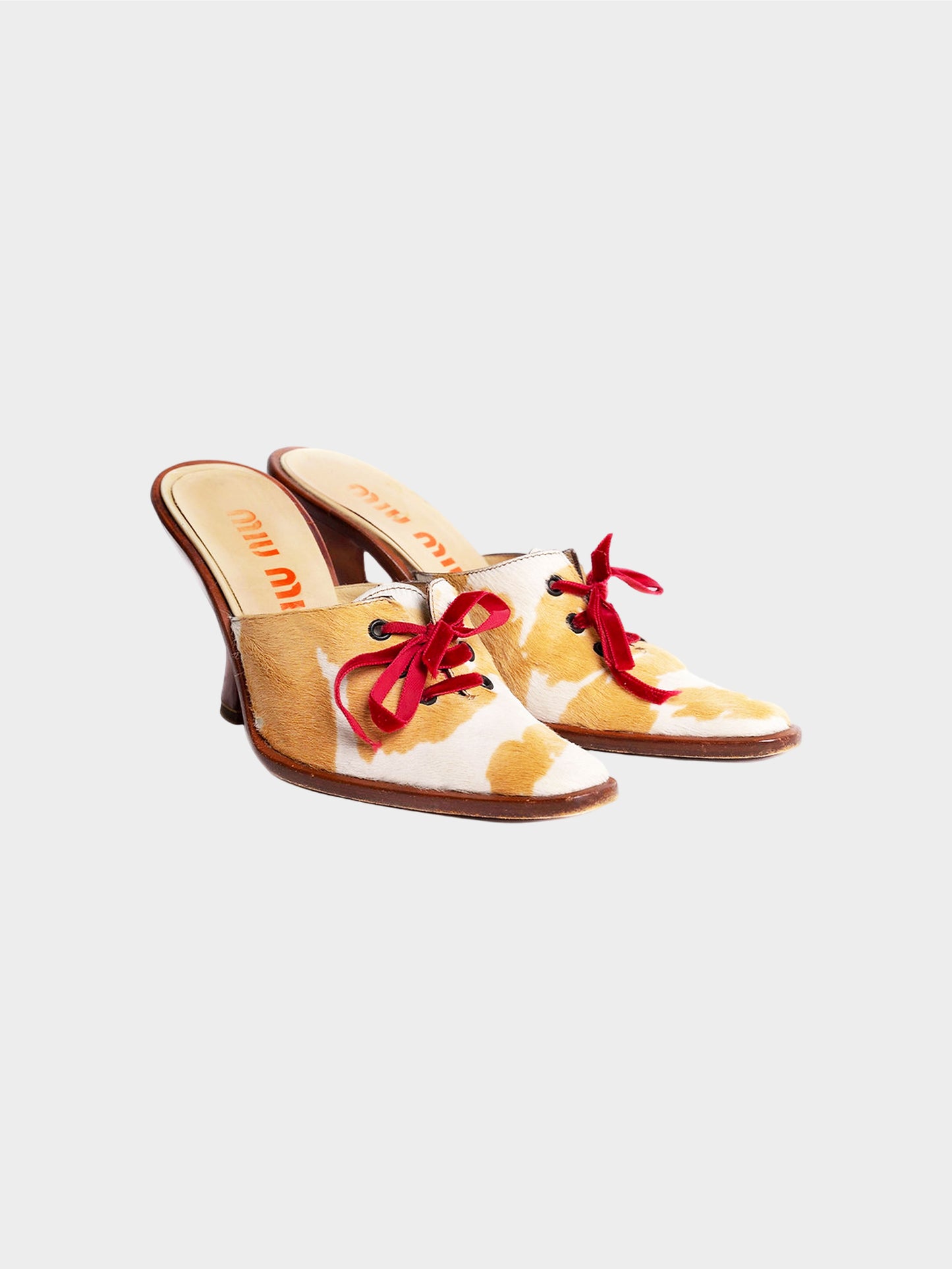 Miu Miu SS 1998 Beige Cowhide Wooden Heels