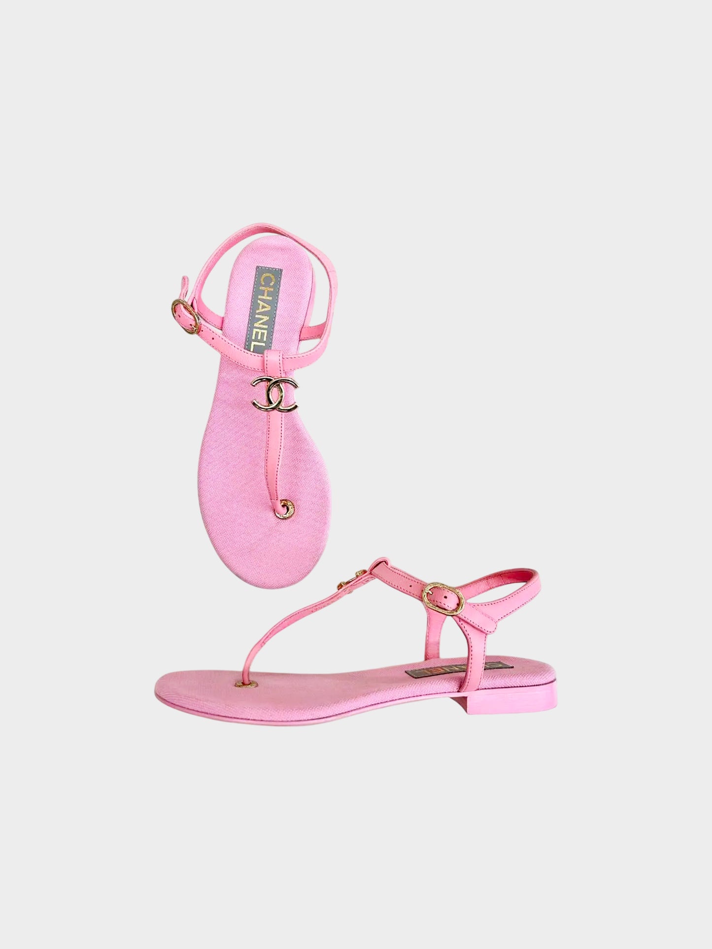 Chanel 2023 Pink Leather Thong Sandals