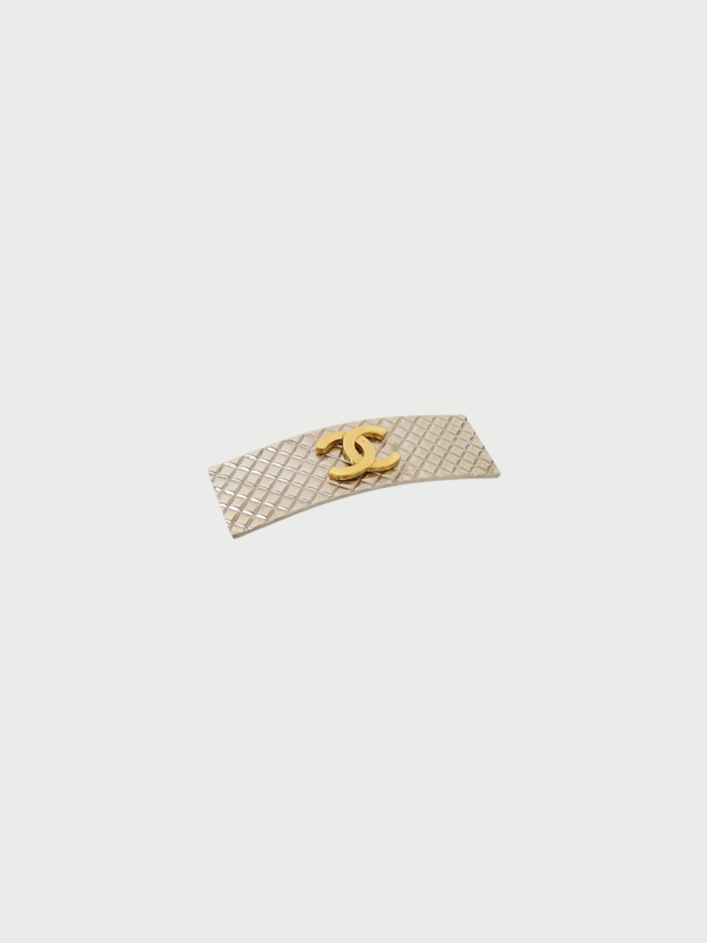 Chanel 1998 Silver Gold Plated Metal COCO Matelassé Barrette