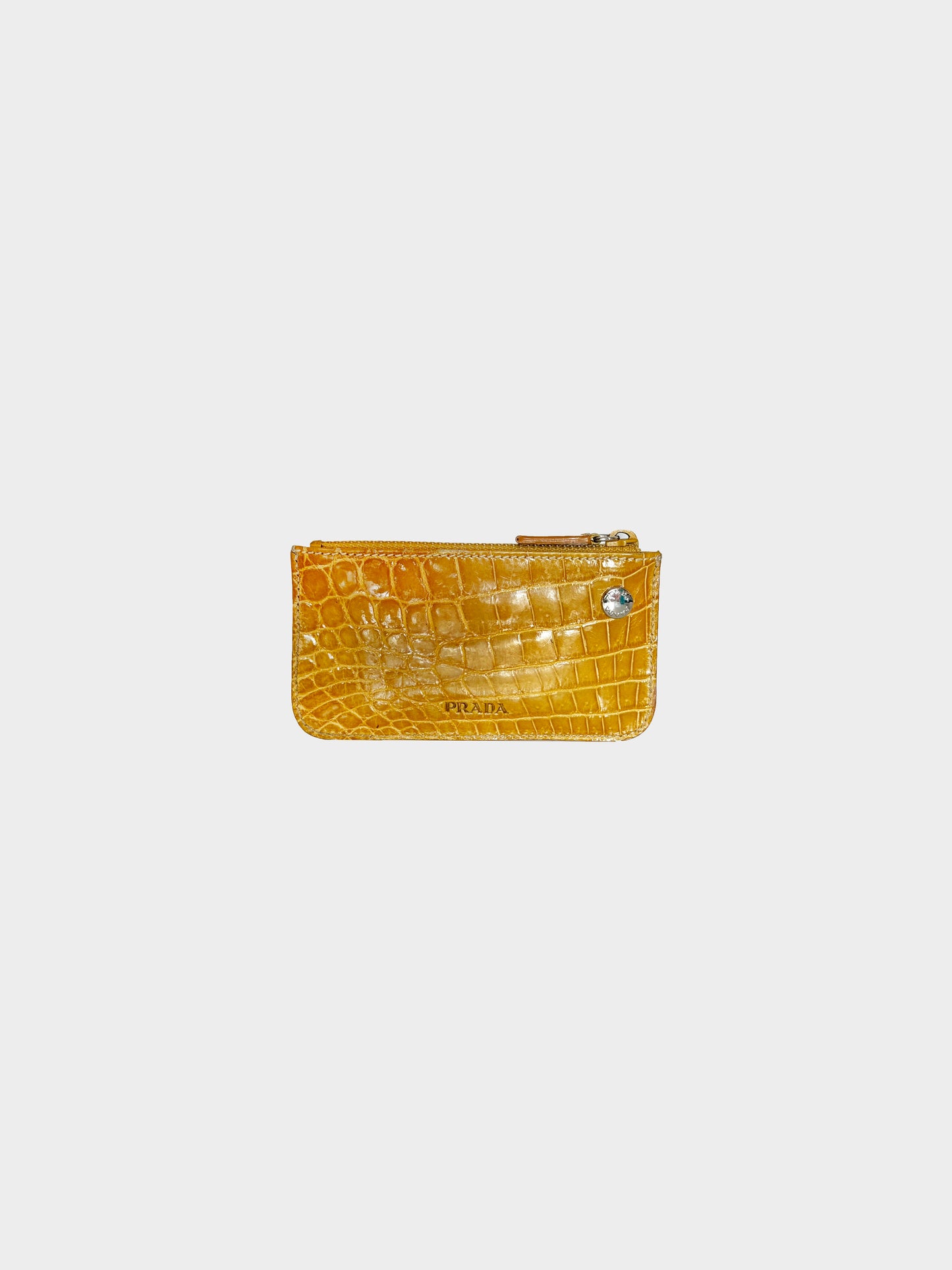 Prada 2000s Yellow Crocodile Leather Key Pouch