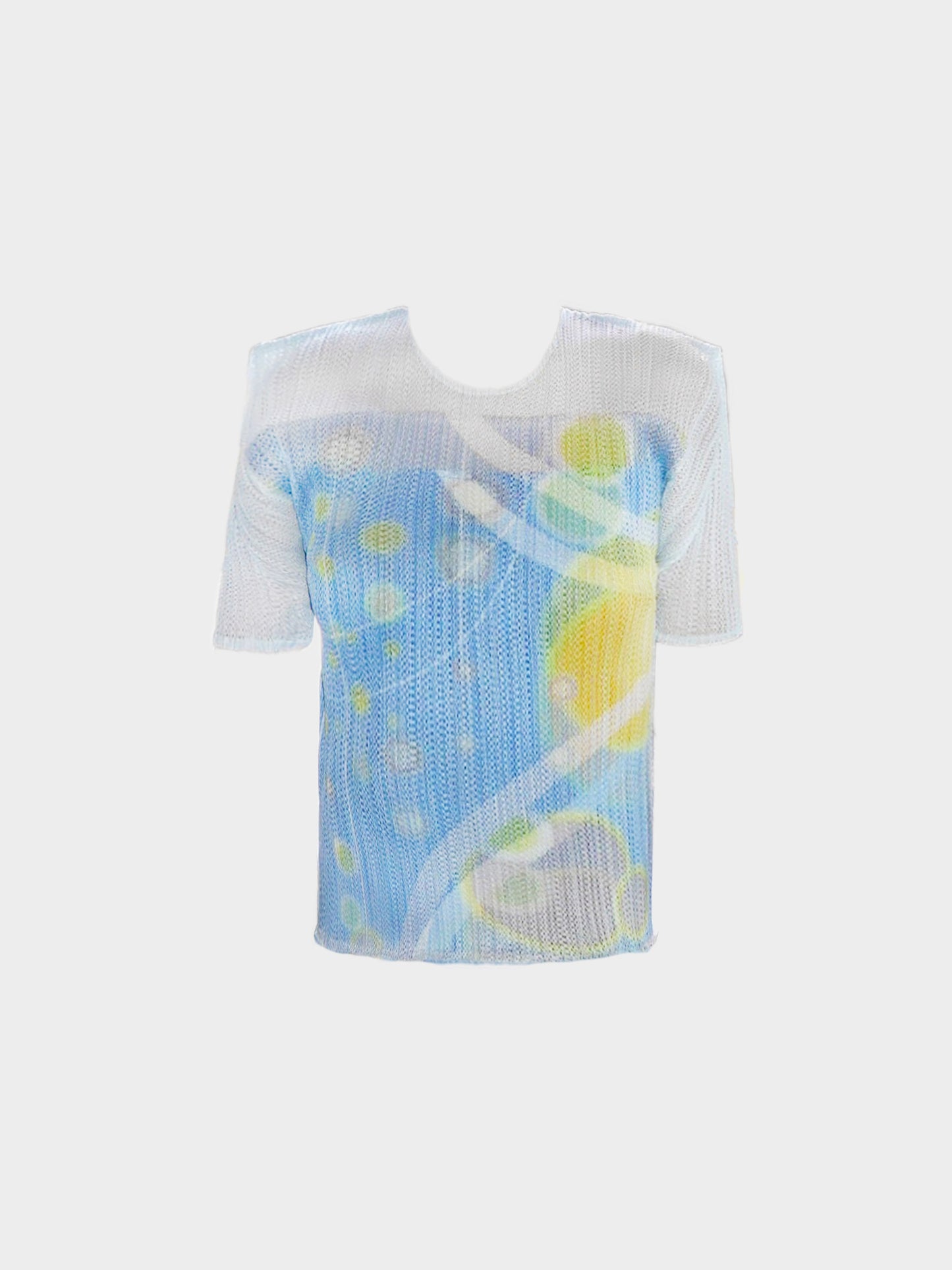 Issey Miyake Pleats Please SS 2011 Rare Blue and Yellow Cosmos Print Top and Skirt Set