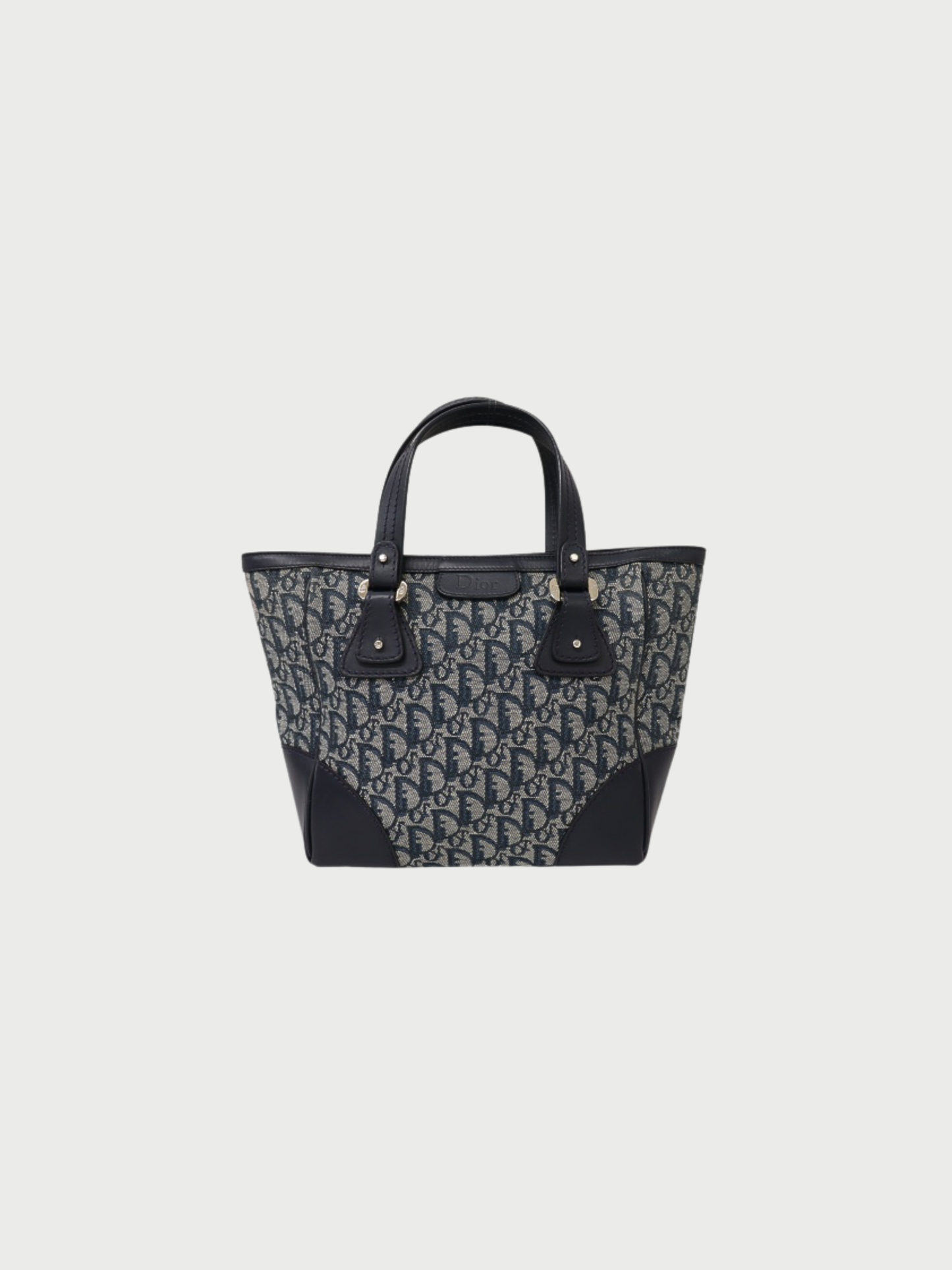 Christian Dior 2000s Navy Trotter Logo Canvas Leather Handbag