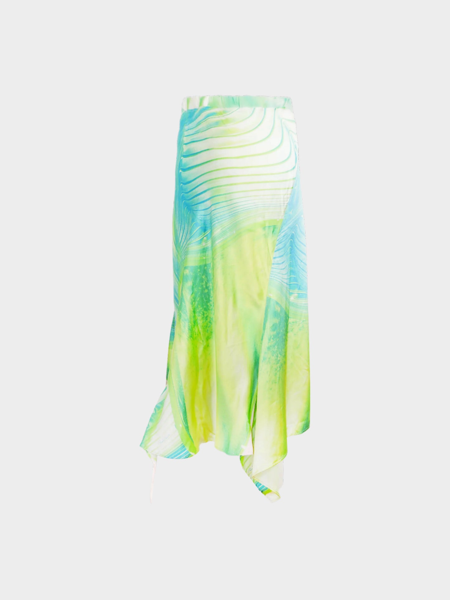 Roberto Cavalli SS 2001 Blue and Green Abstract Print Silk Skirt