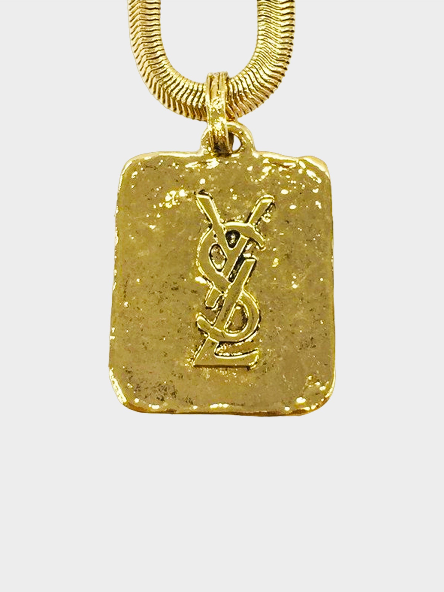 Yves Saint Laurent 1980s Gold Hammered Pendant Chain Necklace