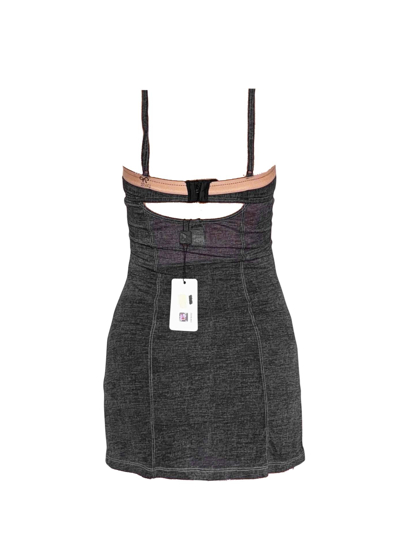 Dolce and Gabbana 2000s Grey Sheer Raw Denim Effect Fitted Dress