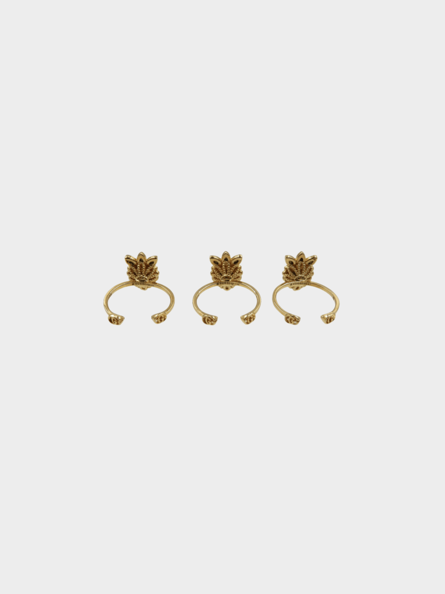 Gucci 2010s Gold Crystal Heart 3 Ring Set