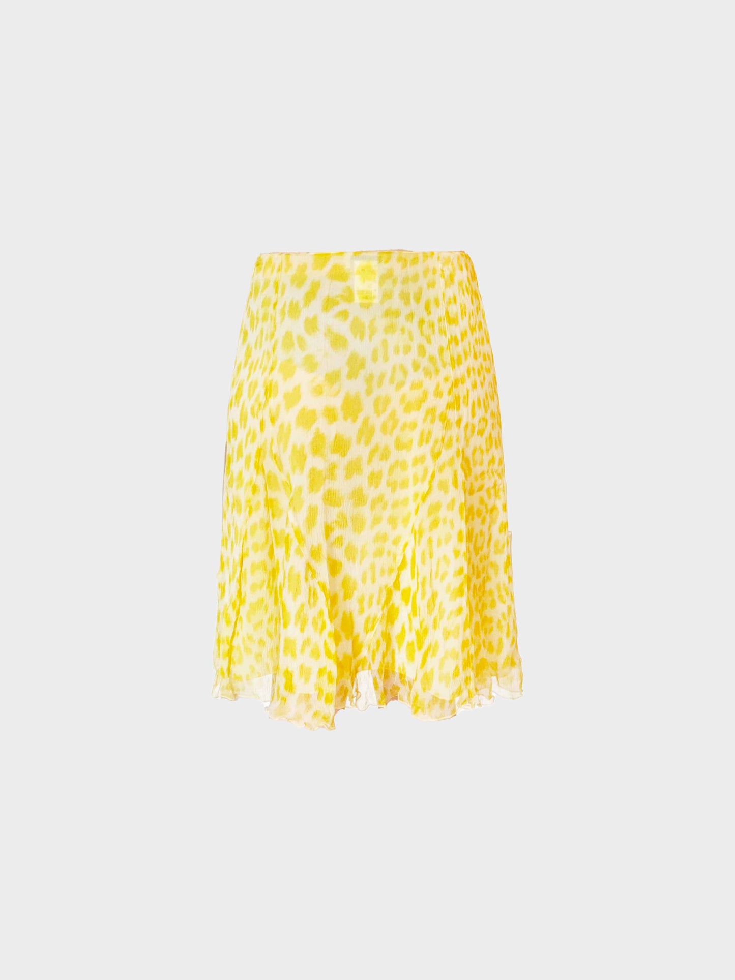 Blumarine Blugirl 2000s Yellow Leopard Print Silk Skirt