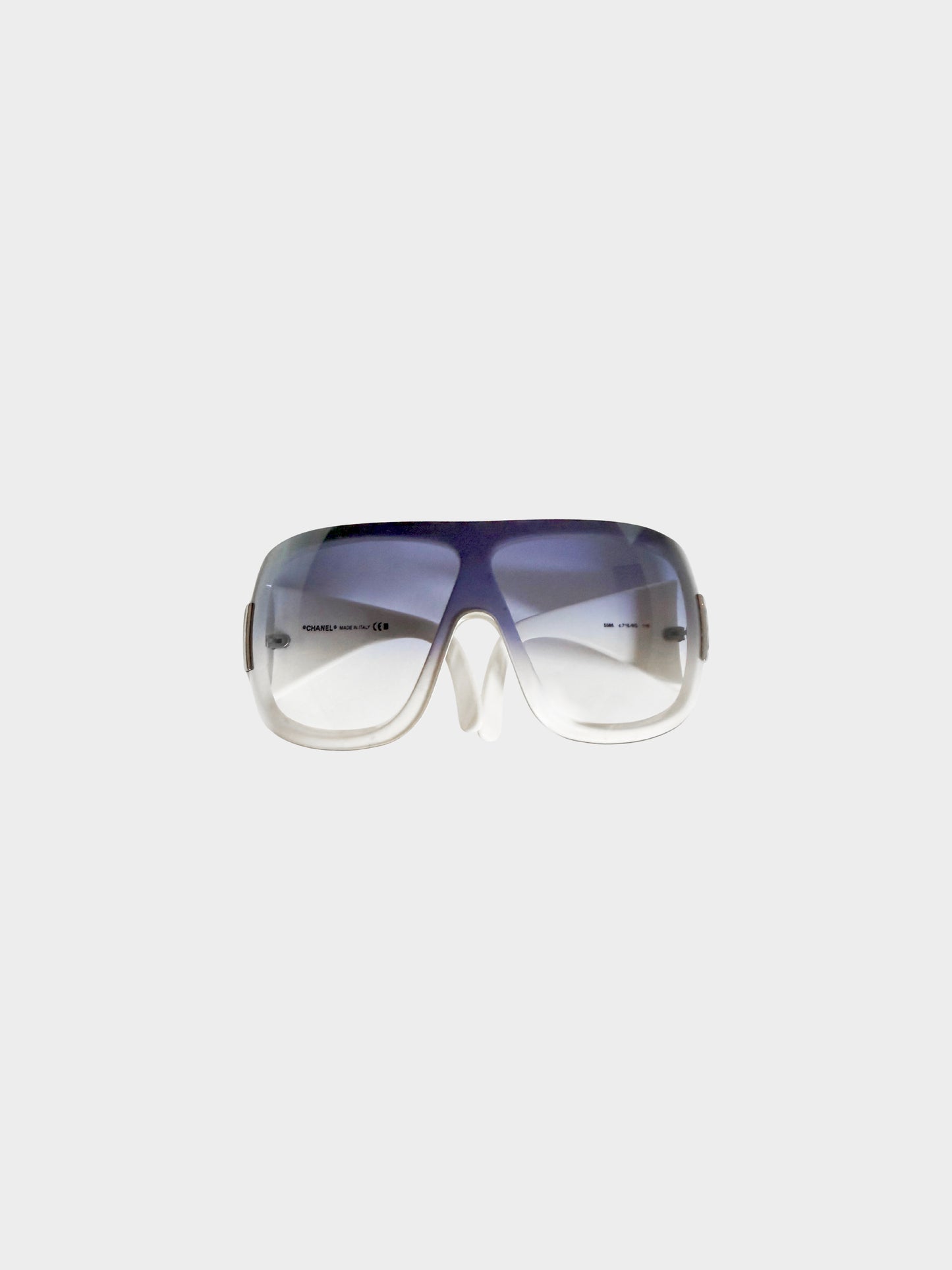 Chanel Early 2000s White and Gradient Blue Wraparound Oversized Shield Sunglasses