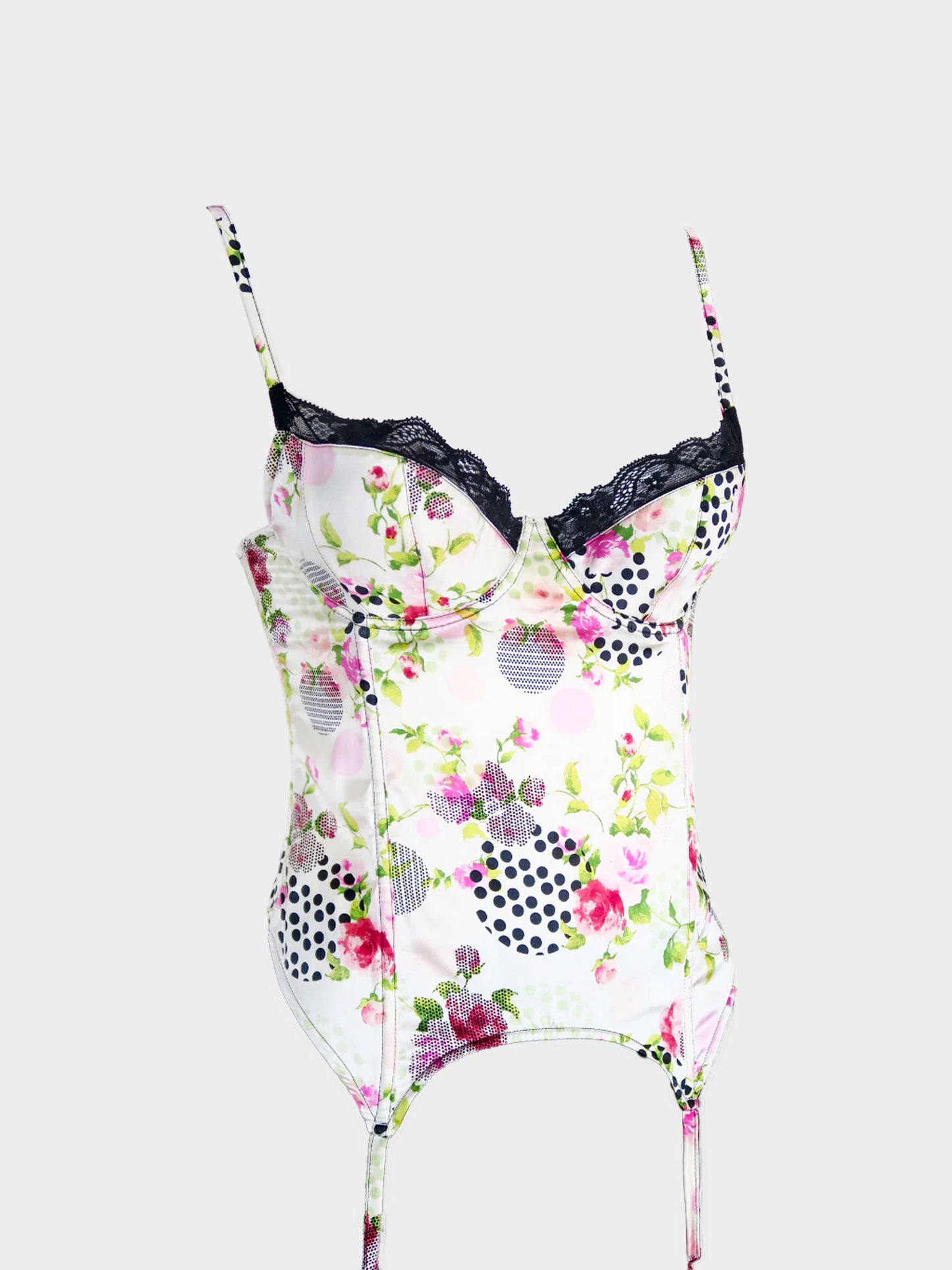 Christian Dior 2000s Floral Rose and Dots Print Bustier Top