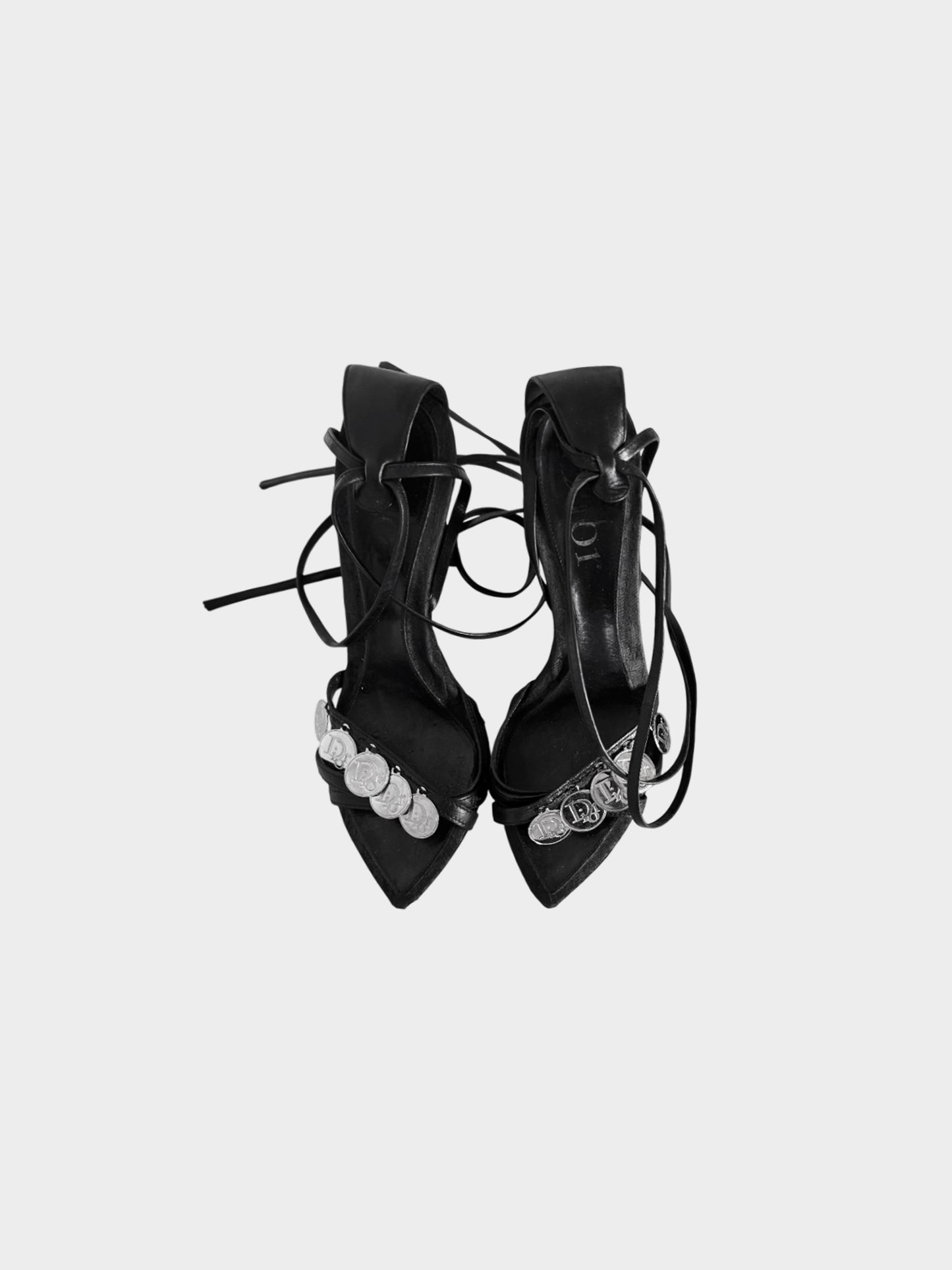 Christian Dior 2000s Black Trotter Medallion Strappy Wedge Sandals