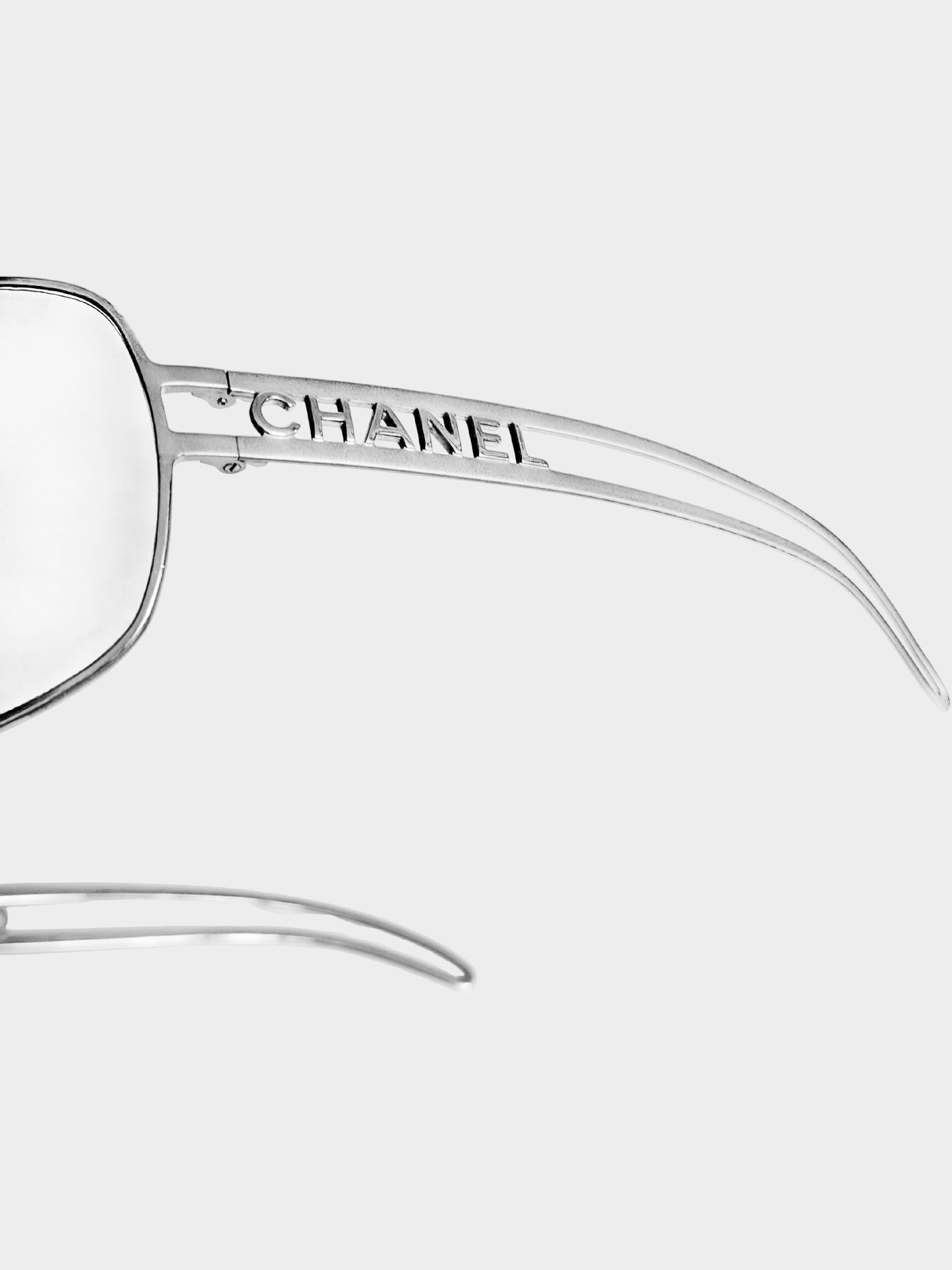 Chanel 1990s Silver Aviator Sunglasses